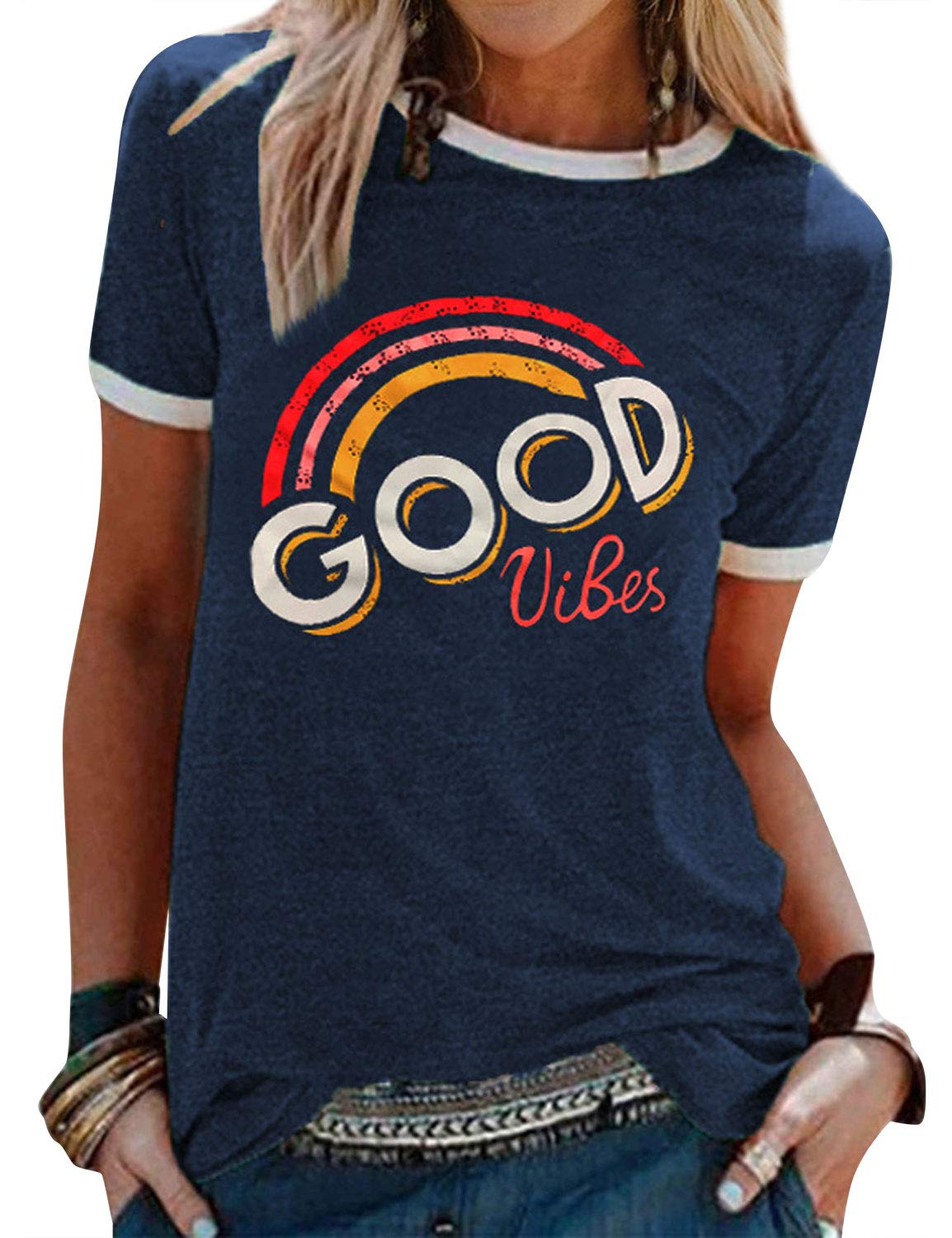Women’s Good Vibes Rainbow Print T-Shirt