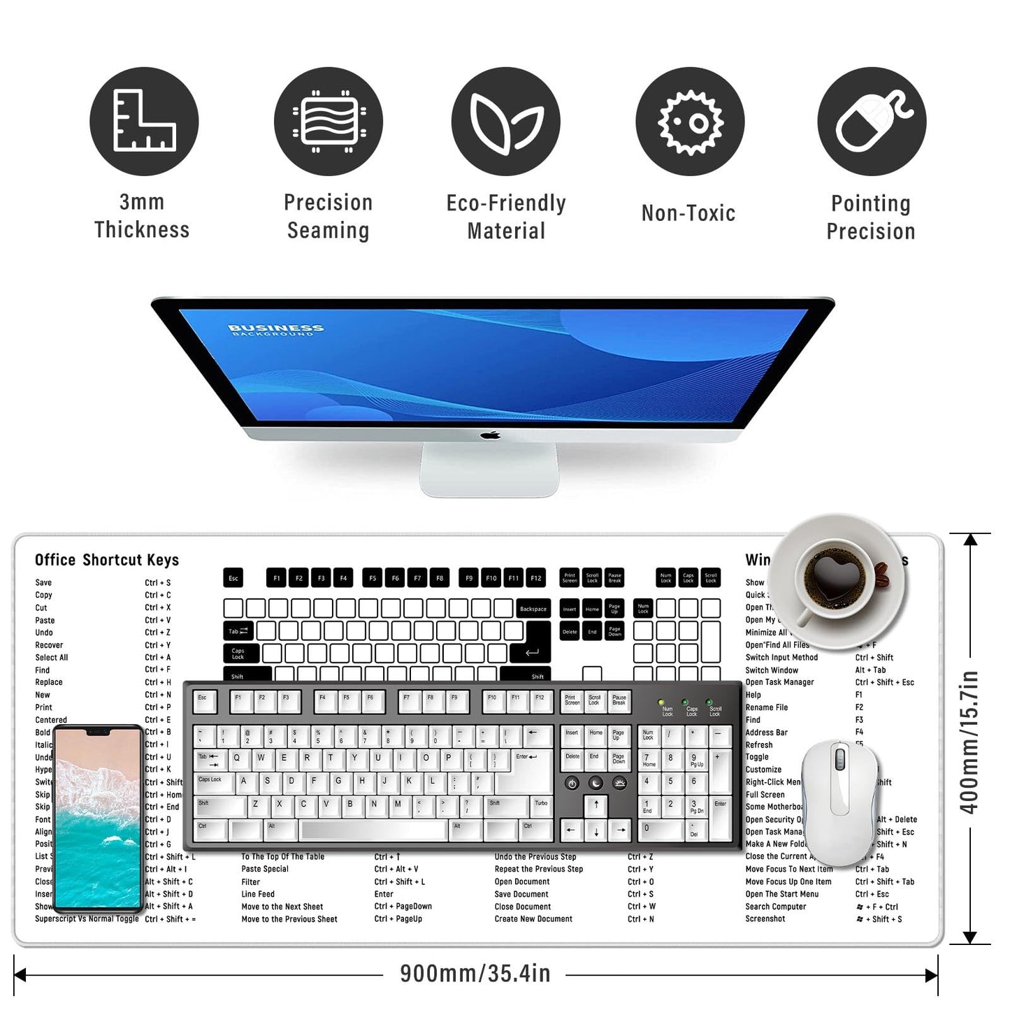 Anpollo Gaming Mouse Mat XXL 900 x 400 x 3 mm Non-Slip Desk Mat Table Mat Multifunctional Office Mouse Mat, Type 1