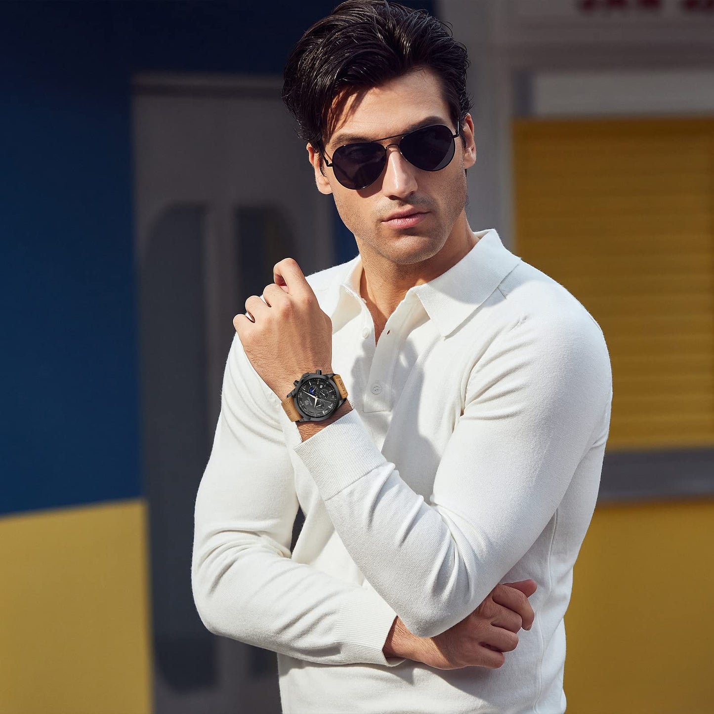 BY BENYAR Uhren Herren Chronograph Analog Quarz Wasserdicht Armbanduhr Herren Mode Lässig Business Herrenuhr mit Kalender Lederarmband/Edelstahlarmband Uhr Geschenk für Männer