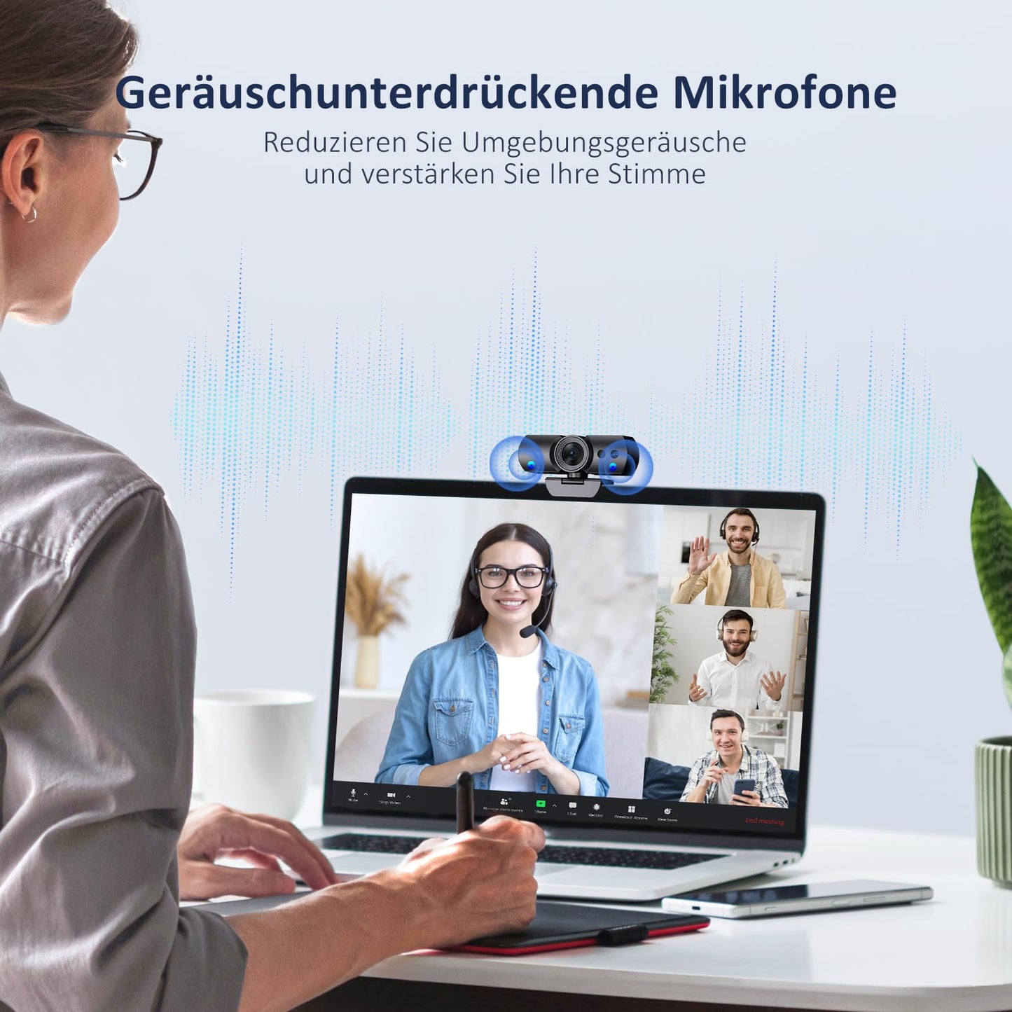 NexiGo N60 1080P Webcam, HD-Webcam mit Mikrofon, Softwaresteuerung und Datenschutzabdeckung, USB-Computerkamera, Sichtfeld mit 110°, Plug-and-Play, für Zoom/Skype/Teams, Konferenzen und Videoanrufe