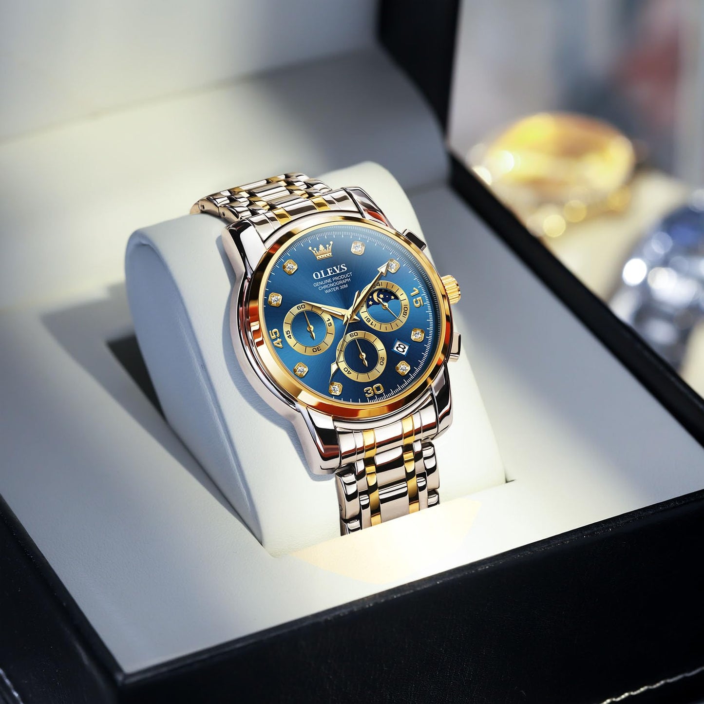 OLEVS Uhren Herren, Edelstahl Analoger Quarzuhr, Multifunktionale Diamanten Herrenuhren, Klassisches Luxuskleid Herrenuhr