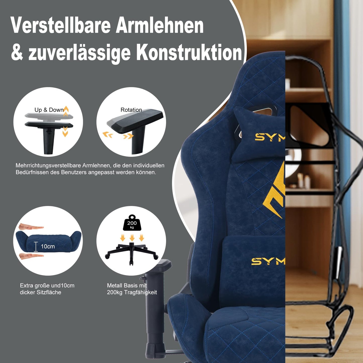 symino Gaming Stuhl, Ergonomischer Bürostuhl, Rennstuhl-Design PC Stuhl, Vintage-PU-Leder, Verstellbarer Drehbarer Task Stühle mit Fußstütze (Schwarz)
