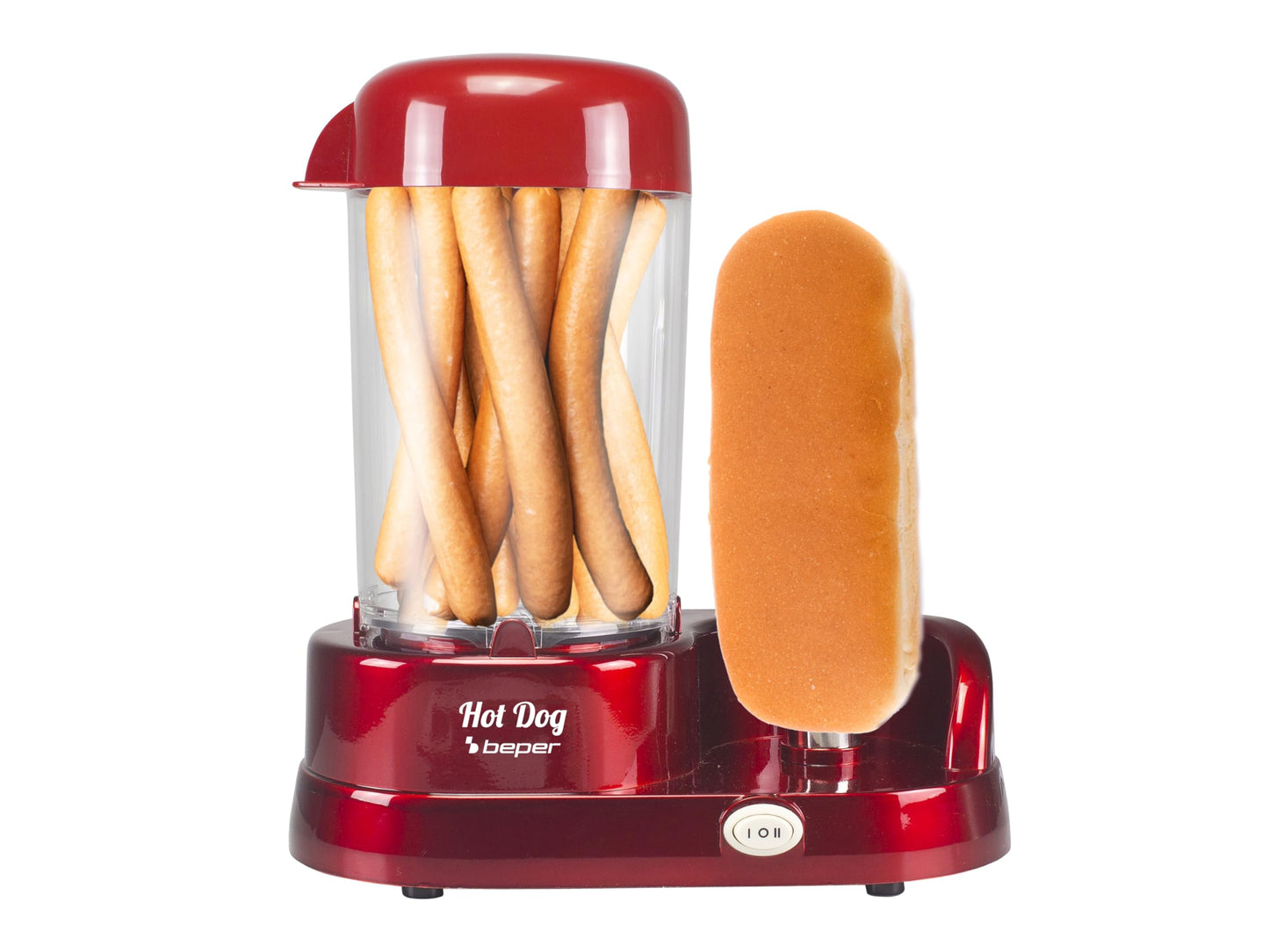 BEPER BT.150Y Hot Dog Maker mit 5 Kochstufen - Hot Dog Maschine im Vintage Design, Rot, 750 W