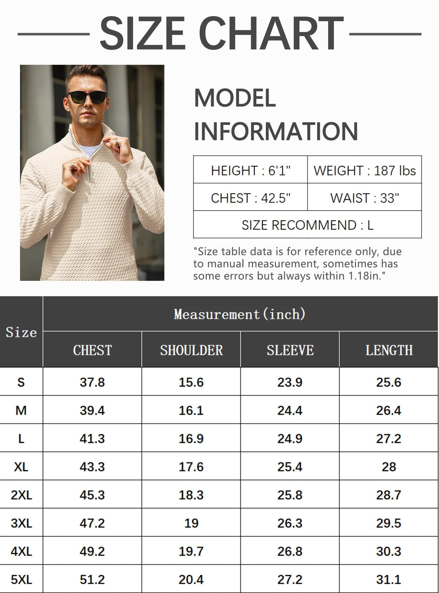 HYPESTFIT Men’s 1/4 Zip Turtleneck Sweater – Warm Knit Pullover
