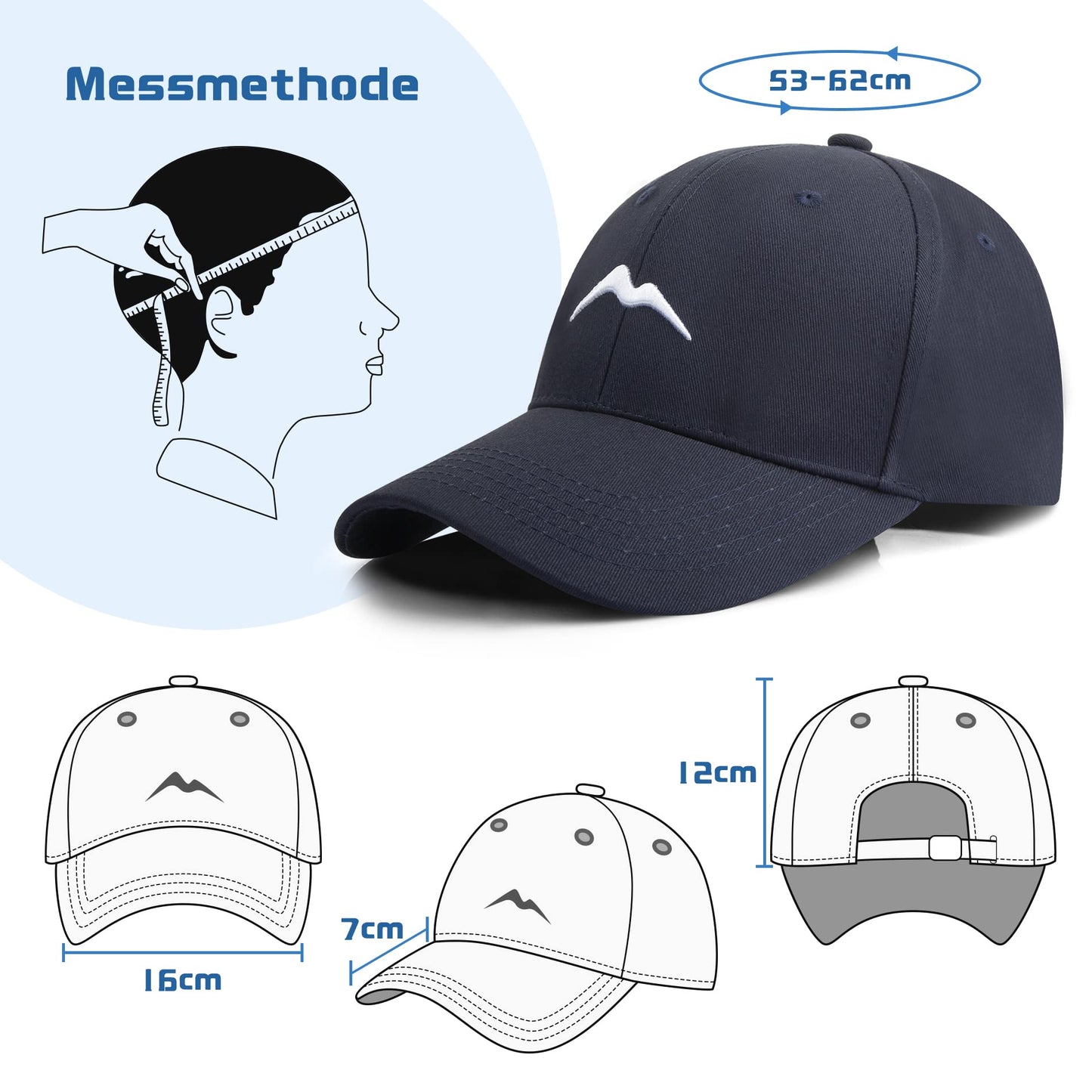 Momoshe Cap Herren Sommer Damen 100% Baumwoll Kappe Verstellbar Atmungsaktiv Einheitsgröße Baseball Bergspitzen Stickerei Sport