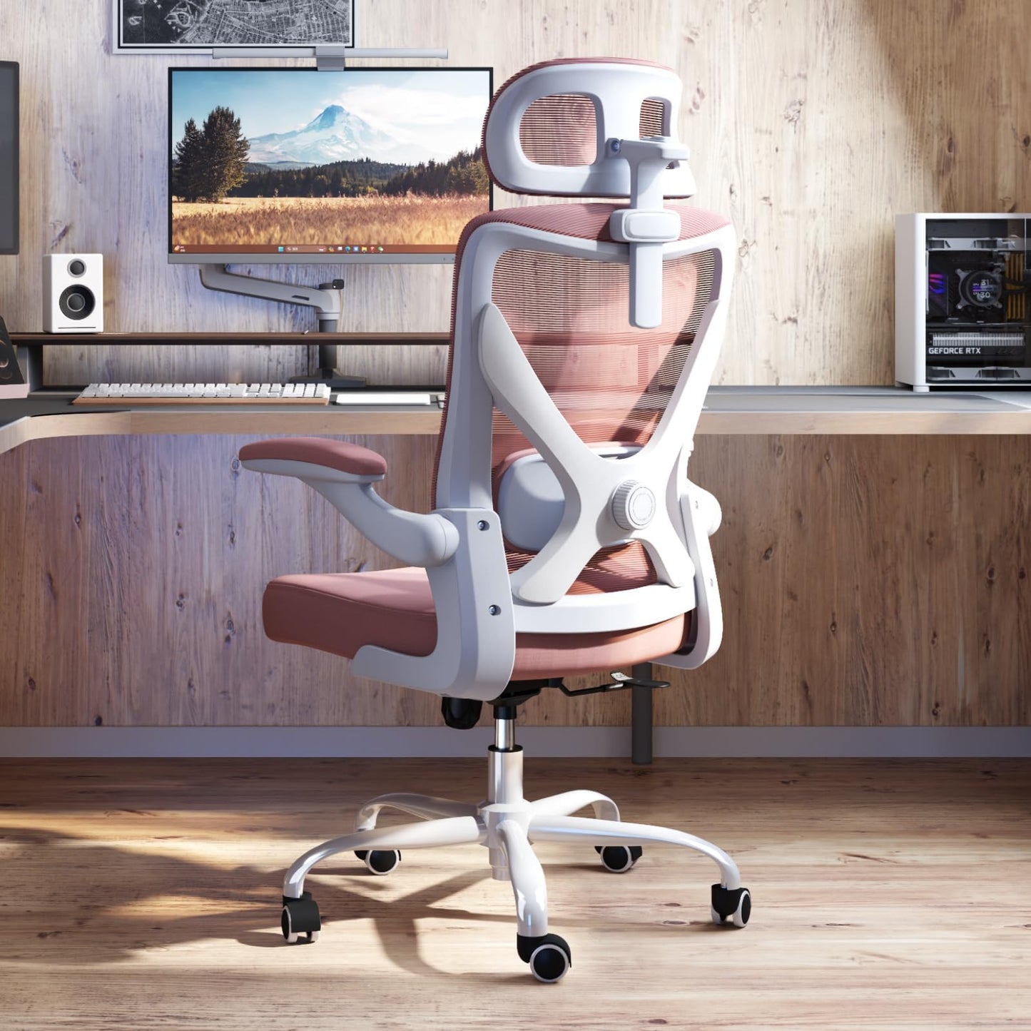 TRALT Ergonomischer Bürostuhl - X-förmiger bequemer Computer-Bürostuhl, Gaming-Stuhl, Bürostuhl mit Lendenwirbelstütze, Netz-Bürostuhl mit Kopfstütze (Grau-Silber)