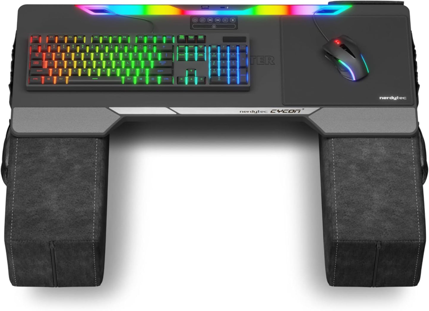 Couchmaster CYCON³ Black HORIZONLIGHT Bar - Ergonomisches Gaming Lapdesk für Couch & Bett - USB Hub Gaming Lapboard - Groß & Stabil (für PC, PS4/5, Xbox One/Series X, Laptops)