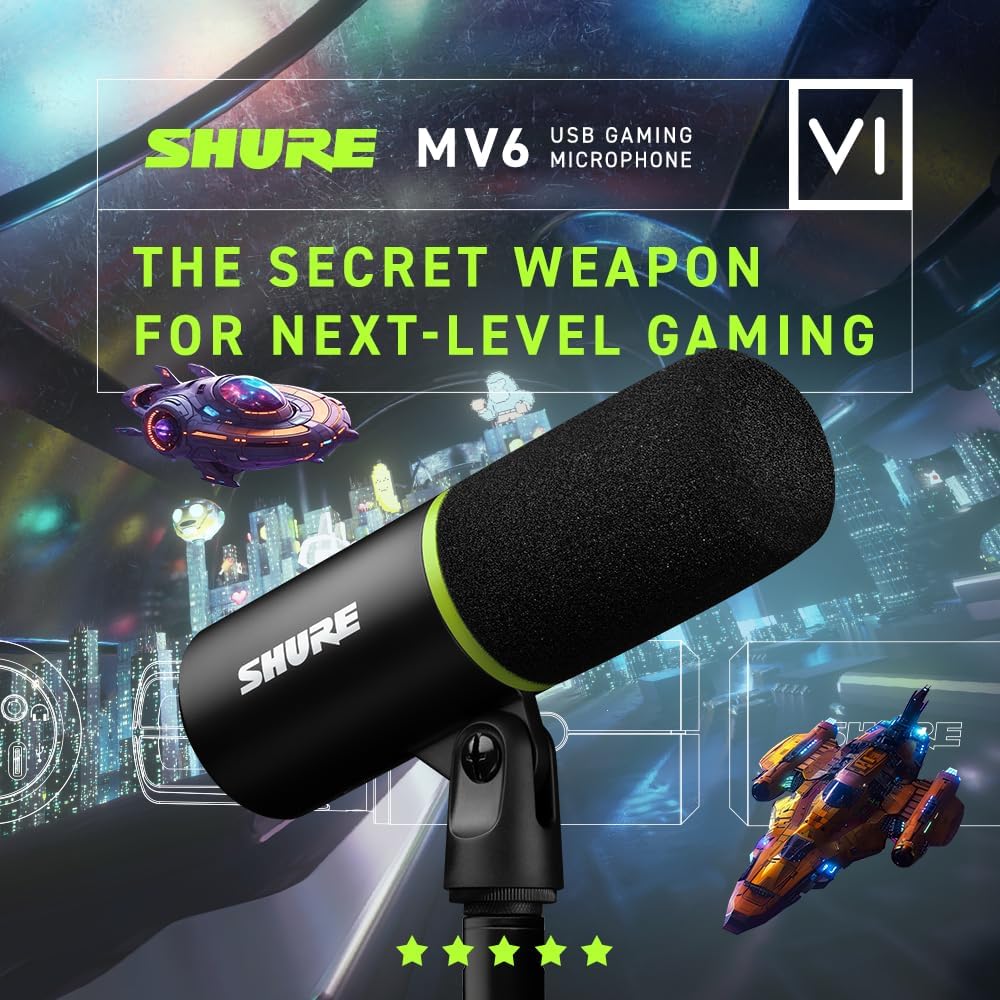 Shure MV6 USB Gaming Mikrofon, USB-C, Dynamisches Mikrofon, Streaming, Digital, für PC Gamer & Streamer