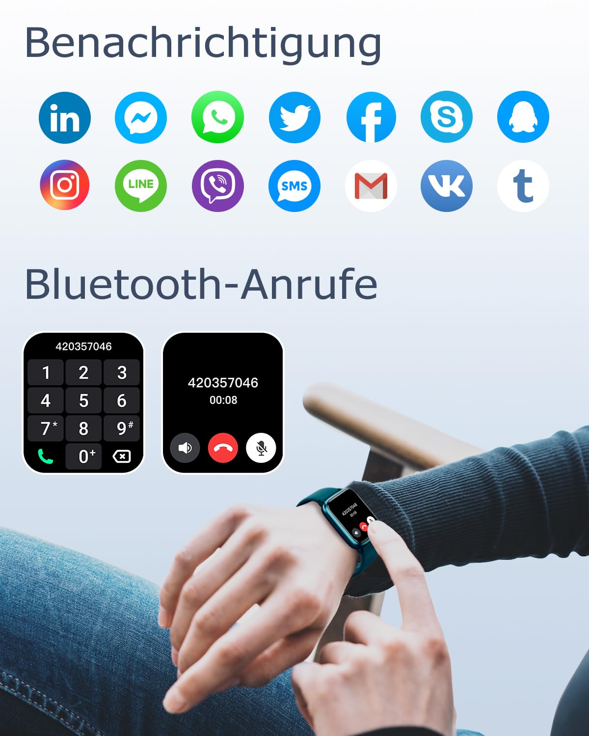 GRV Smartwatch für Damen Herren mit Telefonfunktion,Fitnessuhr mit Pulsmesser SpO2 Schlafmonitor Schrittzähler IP68 Wasserdicht,Multi Sportmodi Smart Watch Fitness Tracker für iOS Android Handy