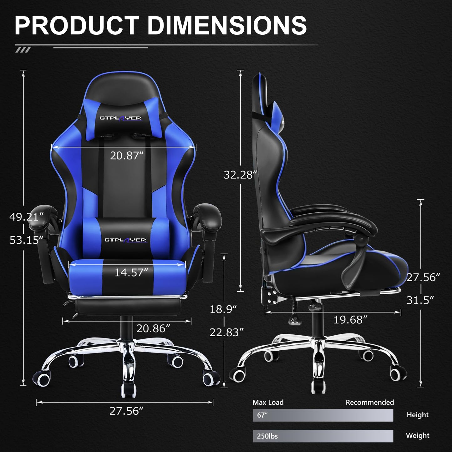 GTPLAYER Office Chair Gaming Chair Massage Gaming Armchair Ergonomic Gamer Chair with Footrest, Headrest Massage Lumbar Cushion, Padded Gaming Chair, Swivel Chair White