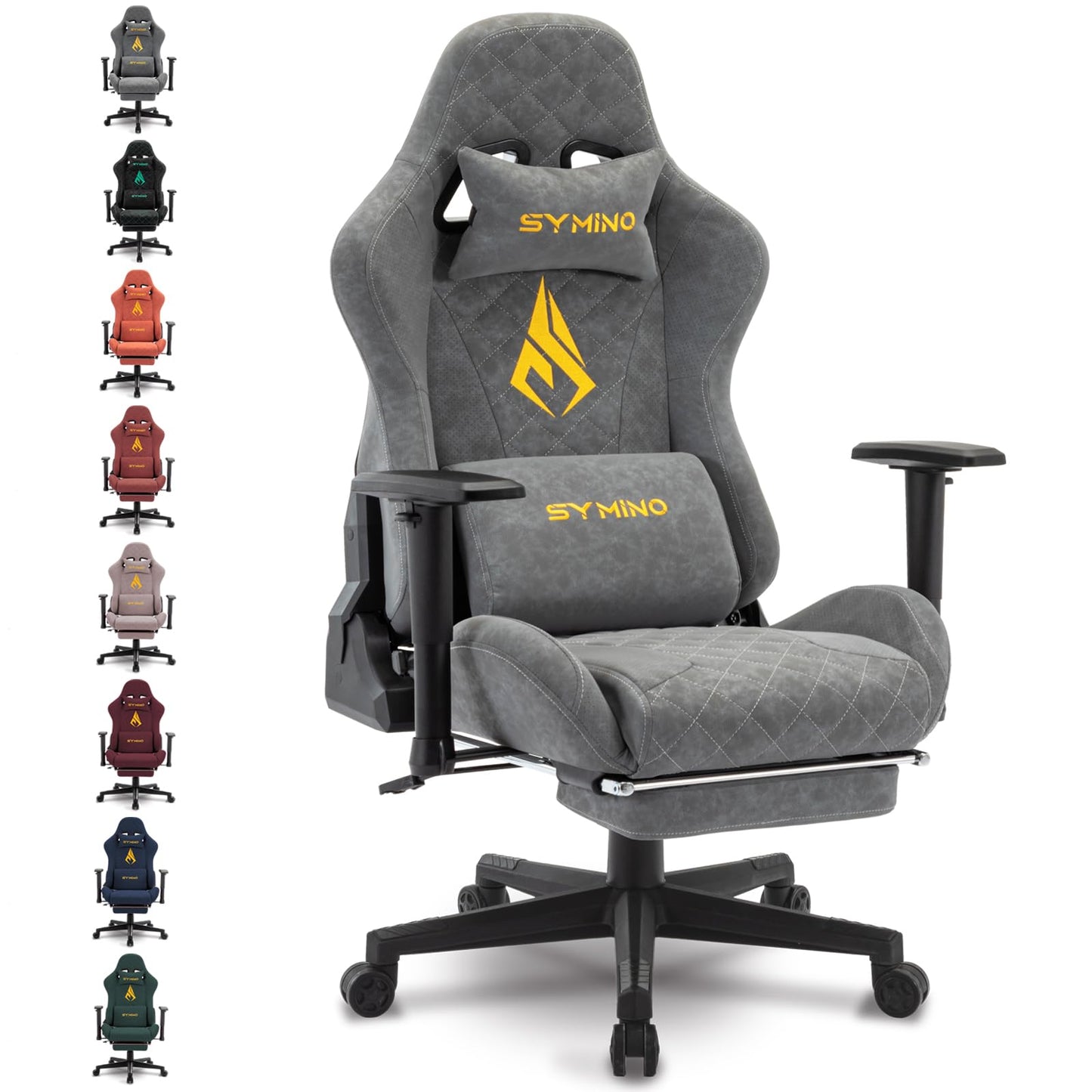 symino Gaming Stuhl, Ergonomischer Bürostuhl, Rennstuhl-Design PC Stuhl, Vintage-PU-Leder, Verstellbarer Drehbarer Task Stühle mit Fußstütze (Schwarz)