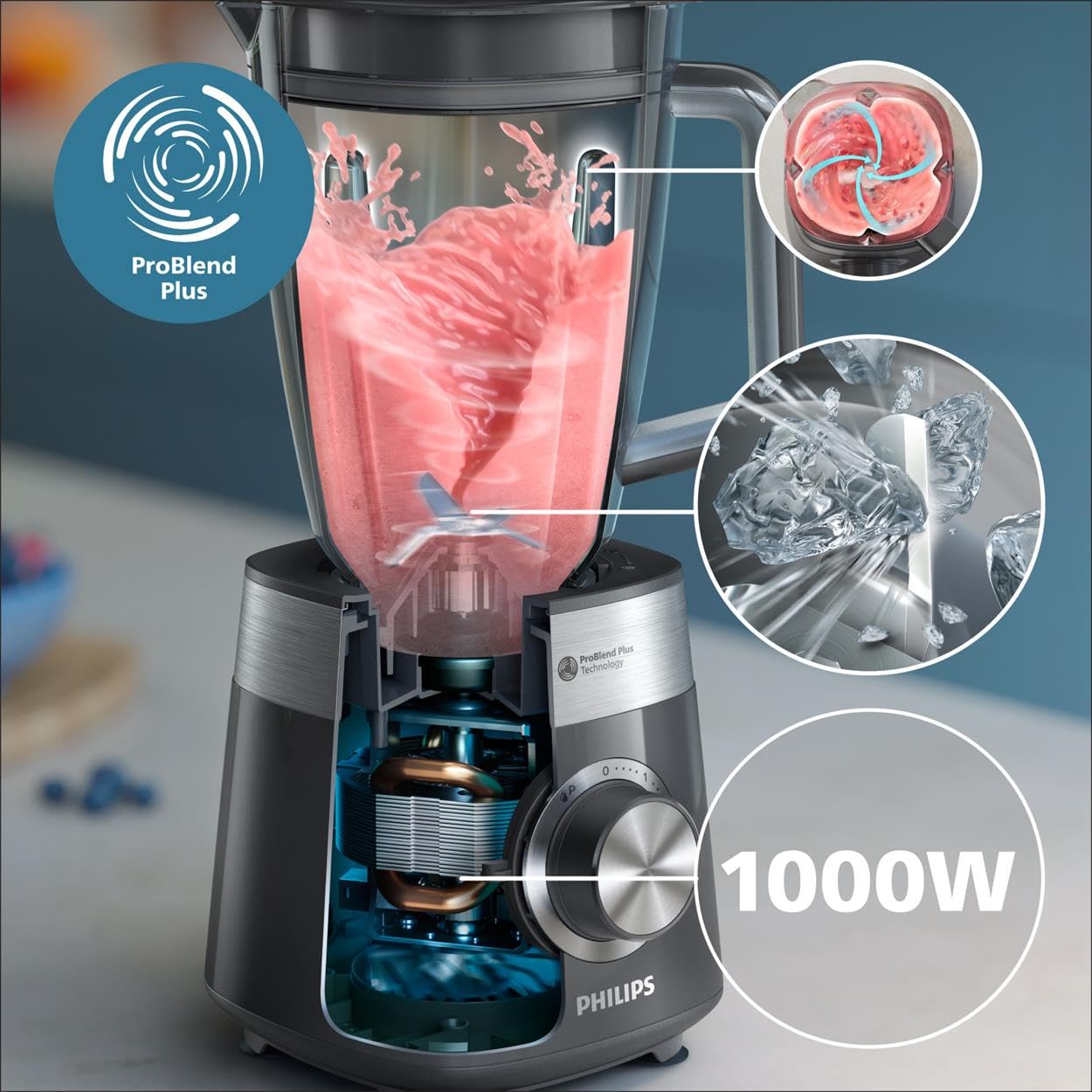 Philips Standmixer (450 Watt, ProBlend-Technologie, 1,9 Liter Kunststoffbehälter, inkl. Trinkflasche) schwarz