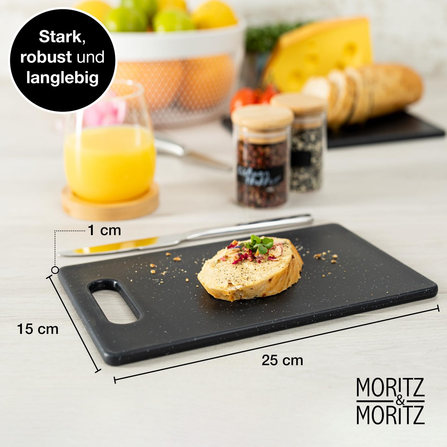 Moritz & Moritz 2x Schneidebrett Kunststoff Set in Granit Optik - 25 x 15 cm - Schneidebretter BPA frei - Frühstücksbrettchen - Schneidebrett Set hygienisch und spülmaschinenfest