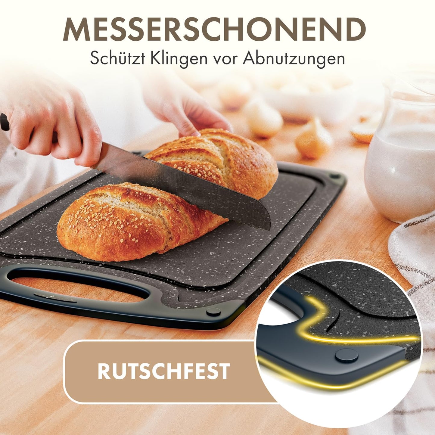 Blumtal Schneidebrett Set mit 3 Größen (S/M/L) - Schneidebrett Kunststoff groß + Saftrillen & Griff - Cutting Board - Küchenbrett BPA frei - Schneidbrett Spülmaschinenfest - Schneidebretter Grau