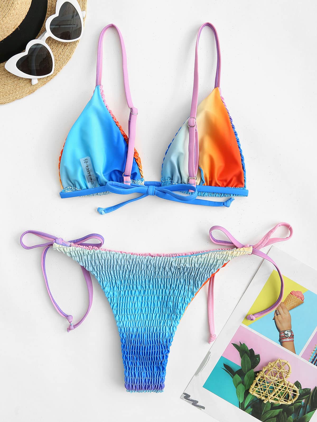 ZAFUL Padded Bikini Set Tie-Dye Triangle Top Low Waist Swim Shorts