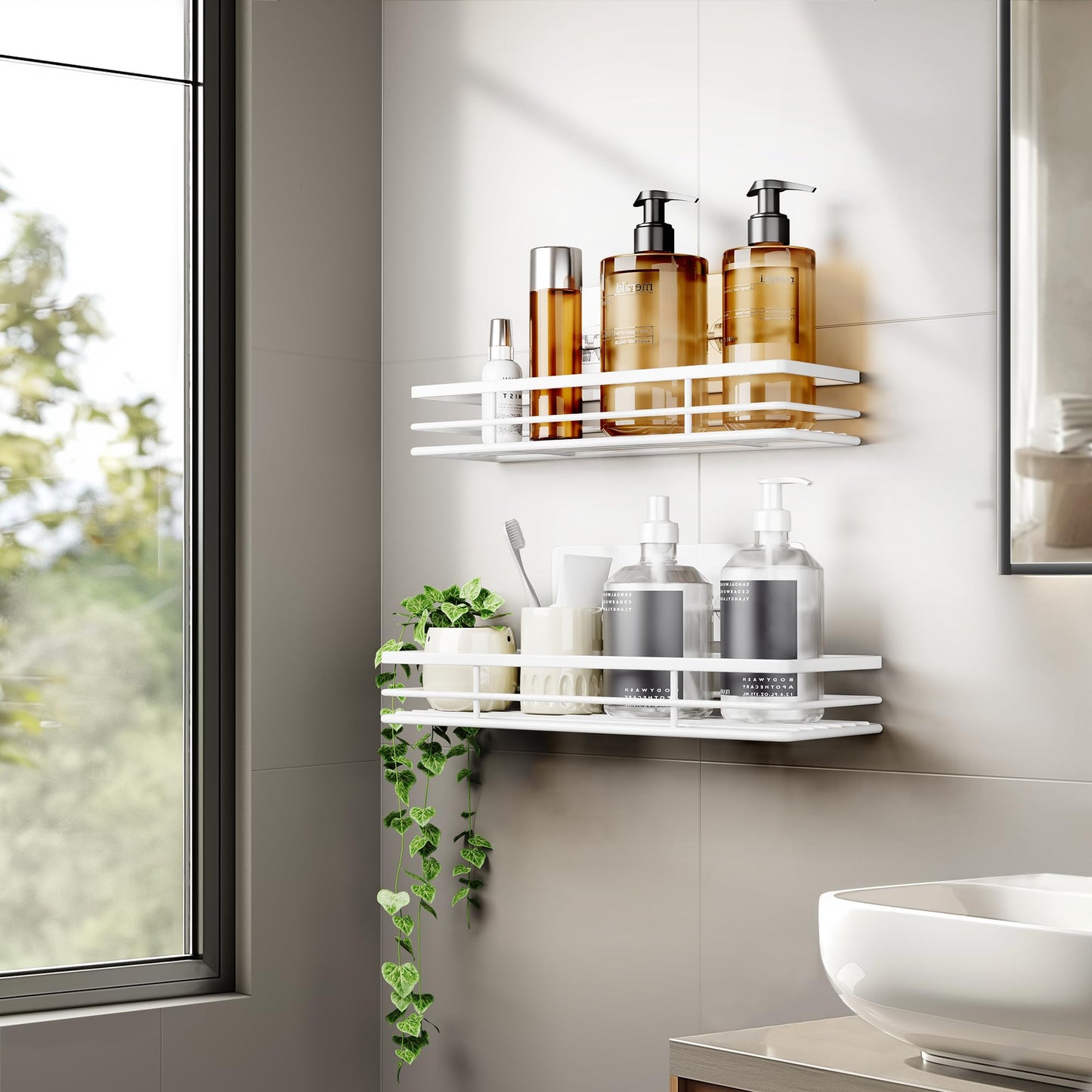 saffruff Duschablage Ohne Bohren 2 Stück Duschregal Duschkorb Badezimmer Organizer, Regal Badregal Shampoo Halterung für Dusche Küche Bathroom, mit 2 Klebeflächen,Edelstahl Schwarz