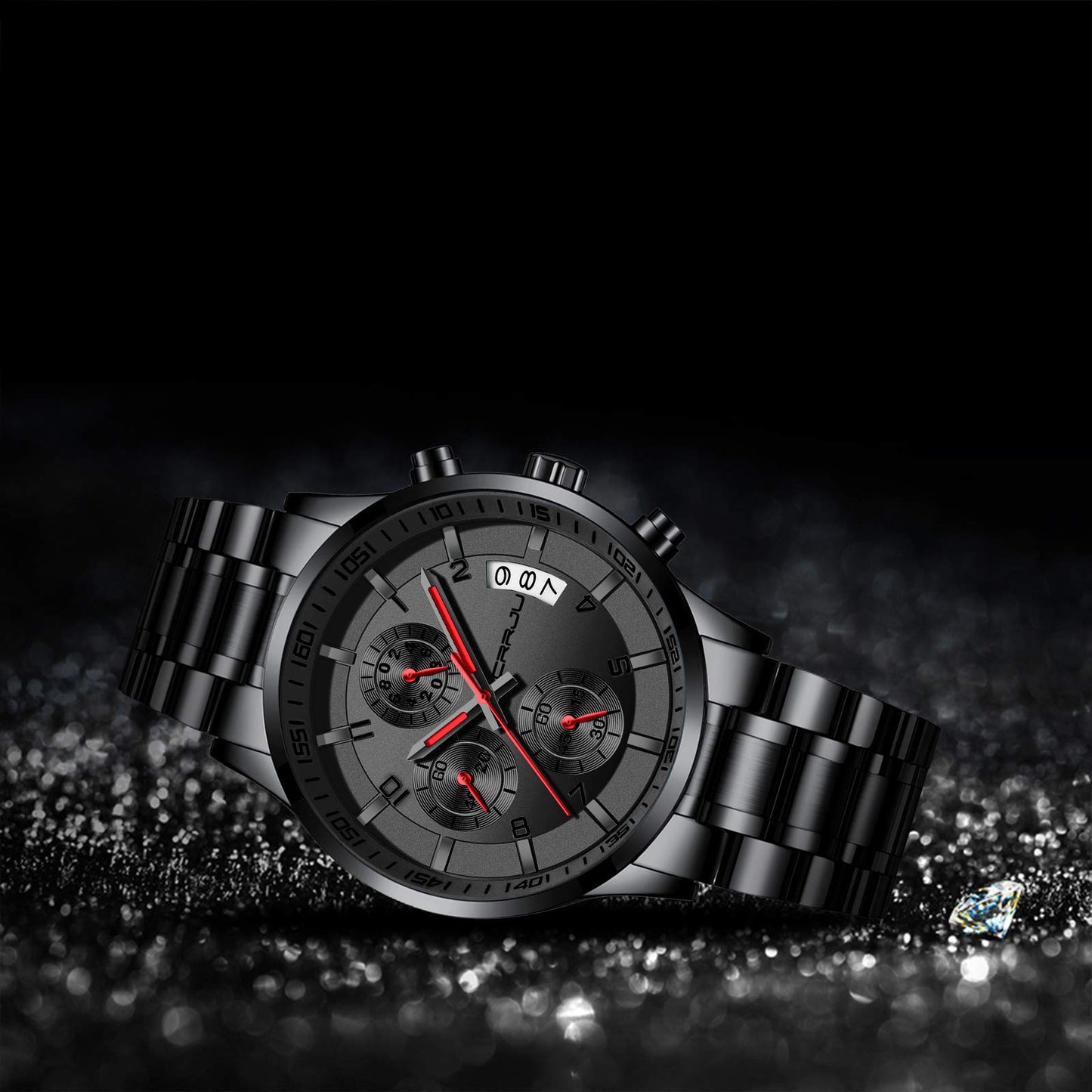 CRRJU Herren Uhr Business Edelstahl wasserdichte Chronographen mit Kalender Armbanduhr Edelstahlband Stoppuhr Analog Quarzuhr