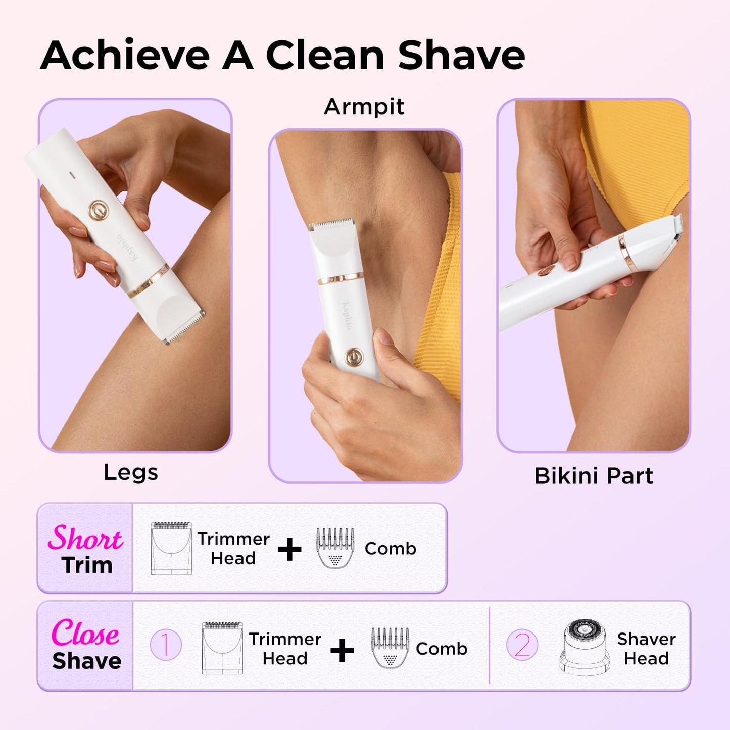 Bikini Trimmer für Frauen Schamhaare 2 in 1 Eletctric Rasierer für Frauen Wiederaufladbarer Eletctric Rasierer für Frauen IPX7 Wasserdicht Bikini Trimmer für Achselbein Arm Körper Gesicht (Roségold)