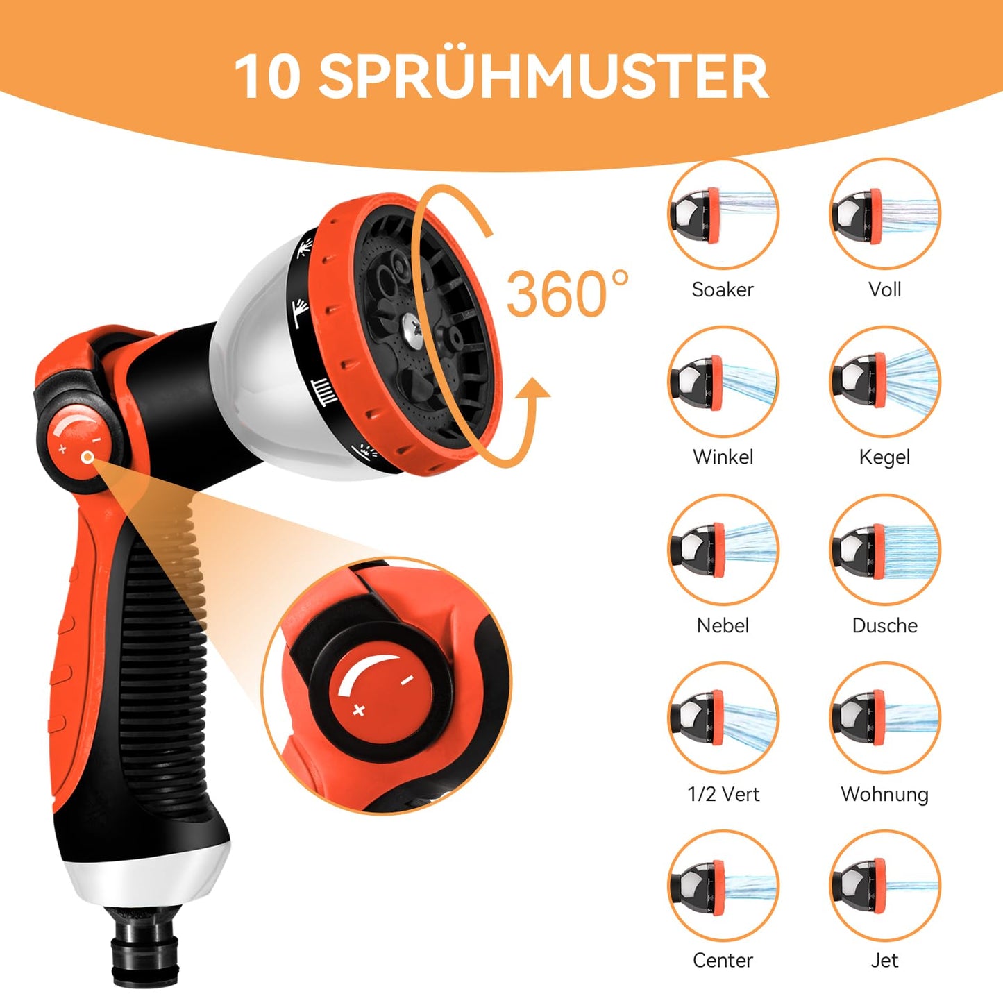 Yofidra Flexibler Gartenschlauch 30m, 3 Lagiger Latex Wasserschlauch mit 3/4 Zoll und 1/2 Zoll Metallanschlüsse, 3450D-Gewebe, Knickfrei, Strapazierfähiger Garden Hose Schlauch mit 10 Düse