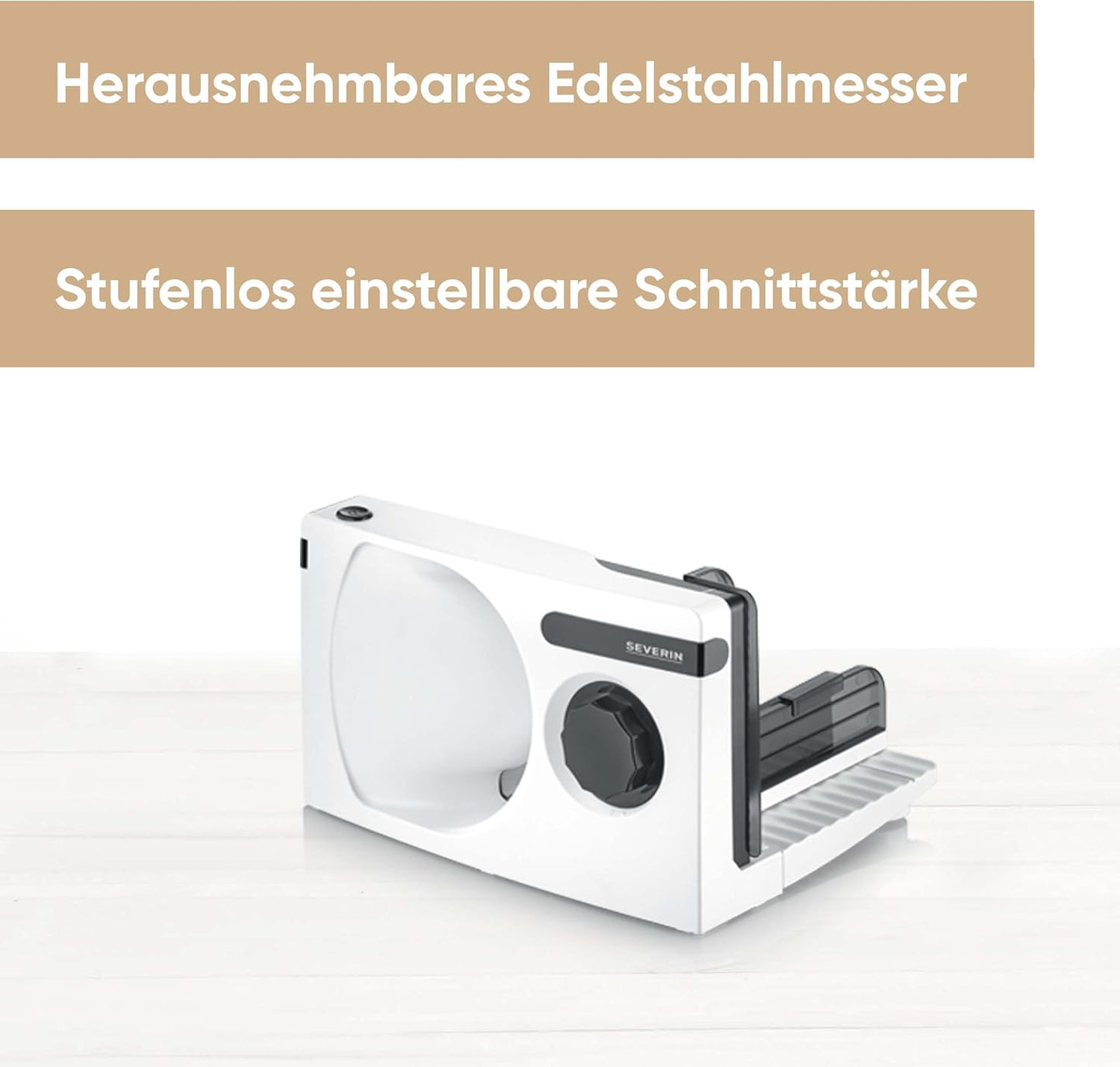 SEVERIN Allesschneider für Brot, Aufschnitt oder Käse, Brotschneidemaschine mit stufenlos einstellbarer Schnittstärke, Aufschnittmaschine mit Fingerschutz, weiß-schwarz, AS 3912