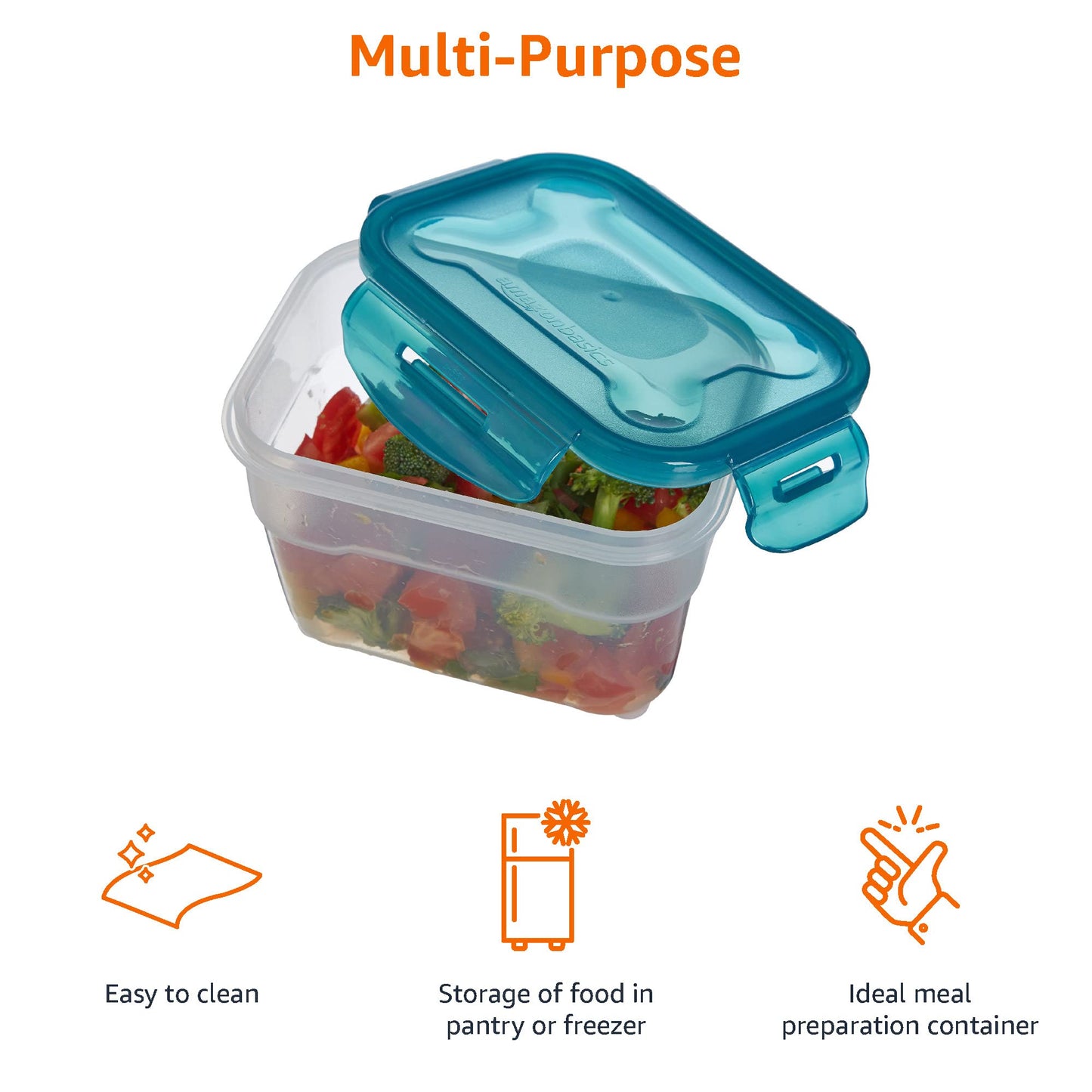Amazon Basics Gefrierbehälter im Set, mit Deckel, luftdicht, auslaufsicher, stapelbar, für Kühlschrank/Gefriertruhe, BPA-frei, Kunststoff, mikrowellen- und spülmaschinenfest, 6 Stück 1er-Pack, farblos