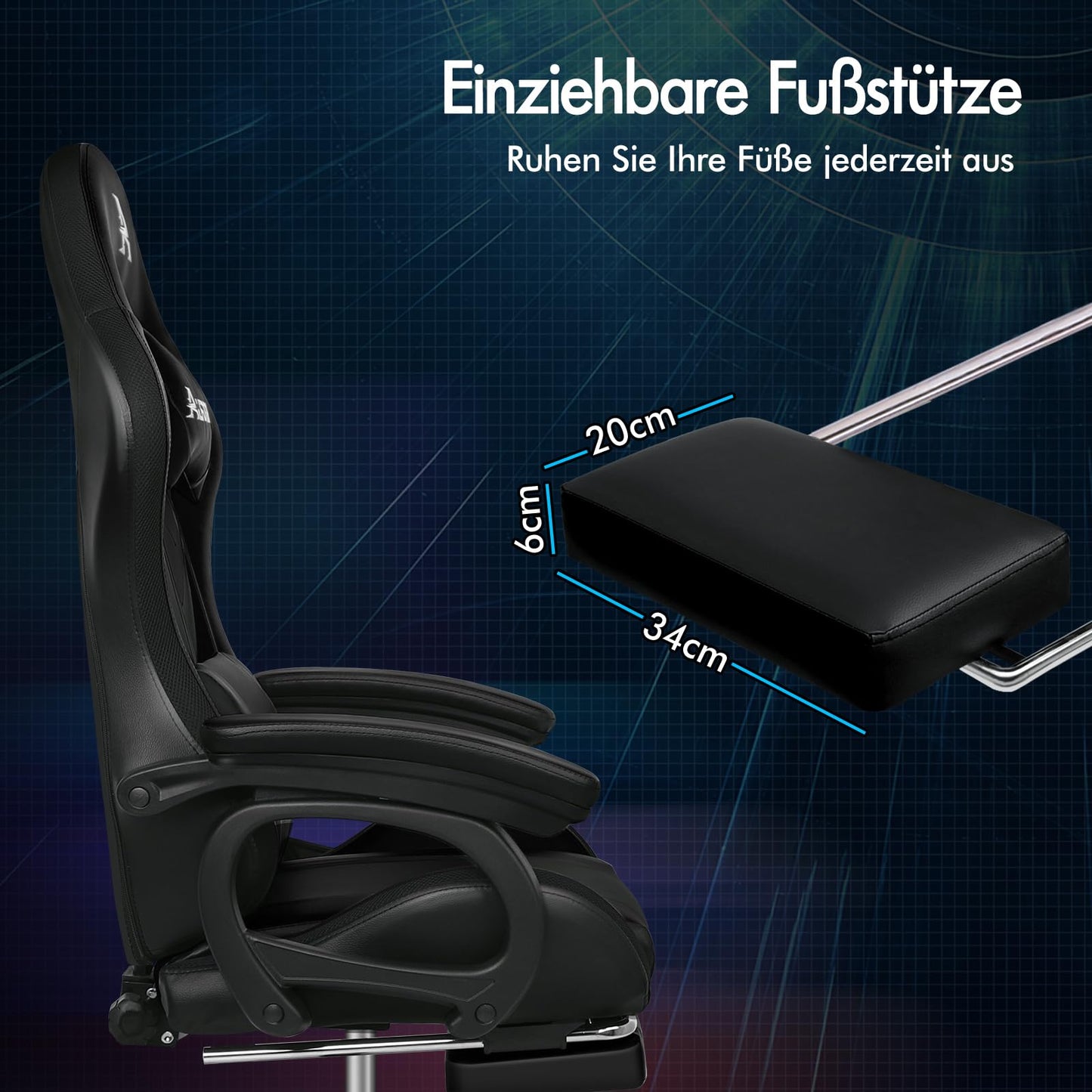 ALFORDSON Gaming Stuhl mit 8-Punkt Massage 12 Farben RGB LED-Licht, Bürostuhl Ergonomisch mit fußstützen, Kopfstütze Lendenkissen für Kinder Erwachsene, Schwarz