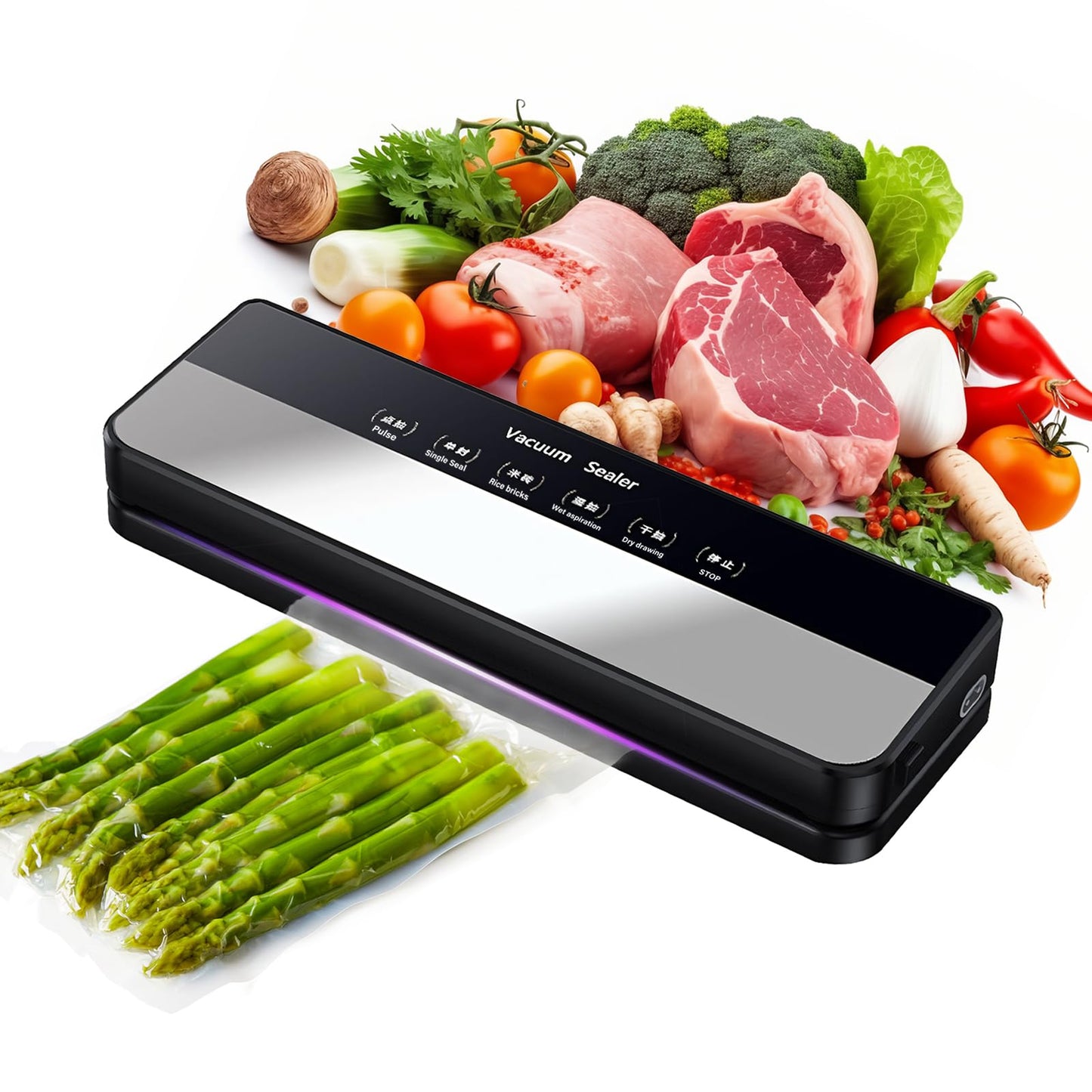 Vakuumiergerät, Vakuumierer 5 in 1 für Sous Vide Kochen und Lebensmittel Bleiben bis zu 7x Länger Frisch, 30 Vakuumbeutel Inklusive-Schwarz