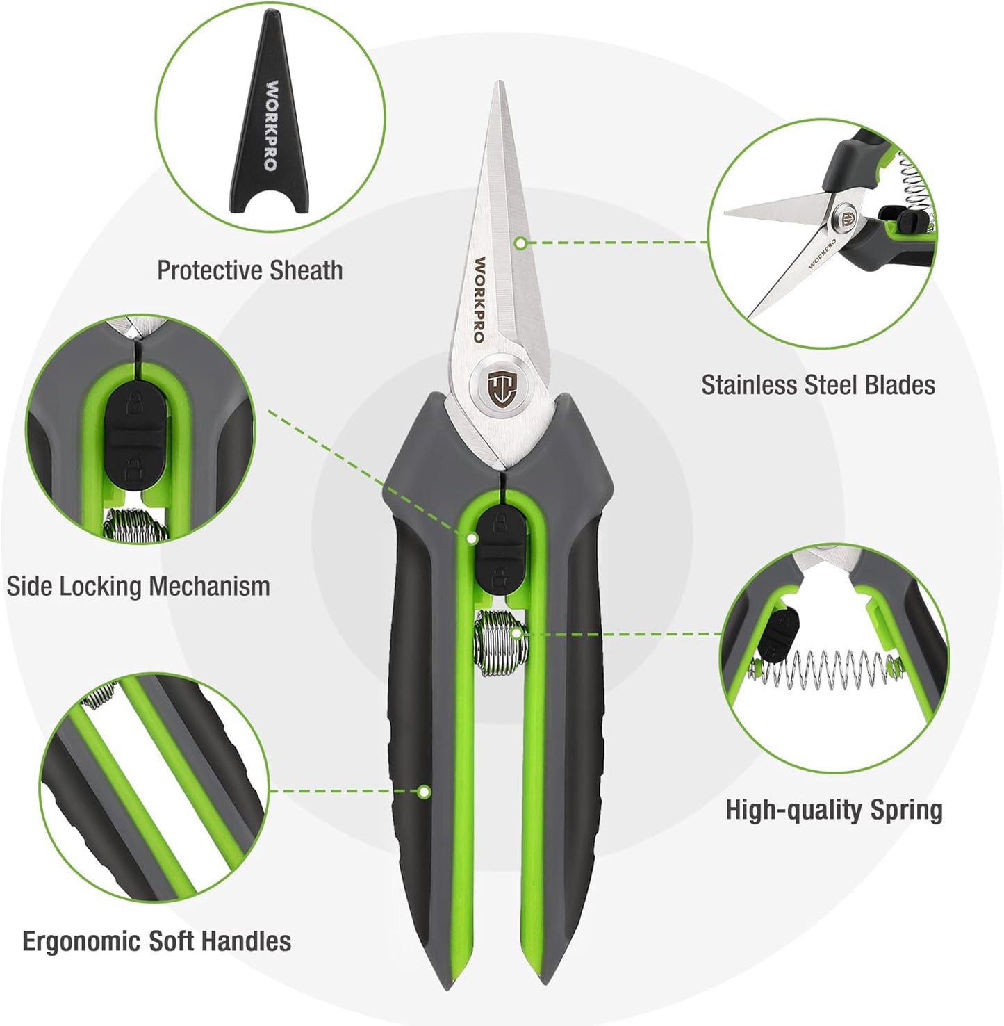 WORKPRO Gartenschere Set 2-tlg, 210mm SK5 Bypass Astschere für frische Zweige, 160mm Ernteschere Pflückschere für Blume und Frucht, Pflanzenschere Baumschere Rosenschere Blumenschere für Gartenarbeit