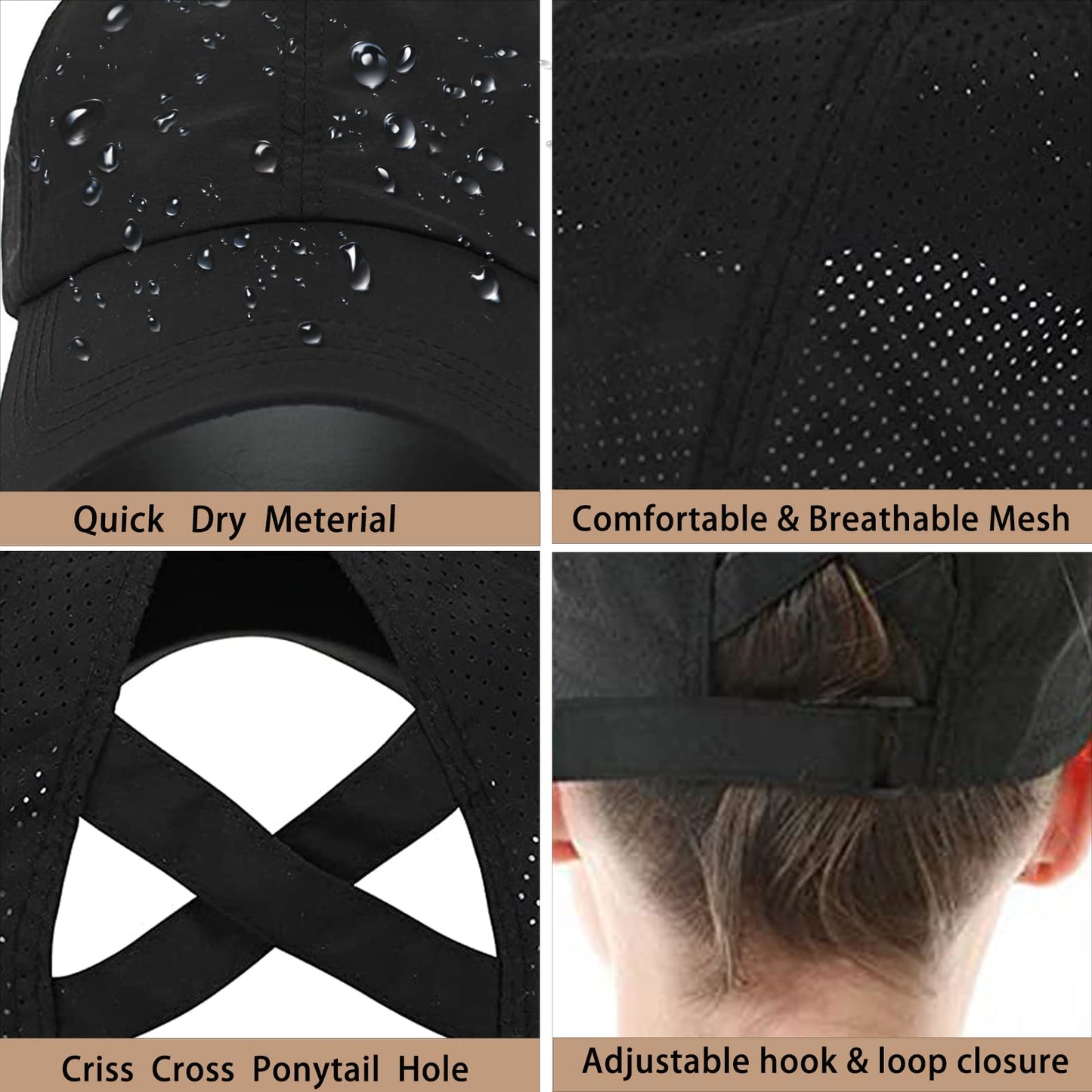 Womens Ponytail Hat Baseball Cap, Adjustable Criss Cross Baseball Cap High Bun Unisex Quick Drying Trucker Hats