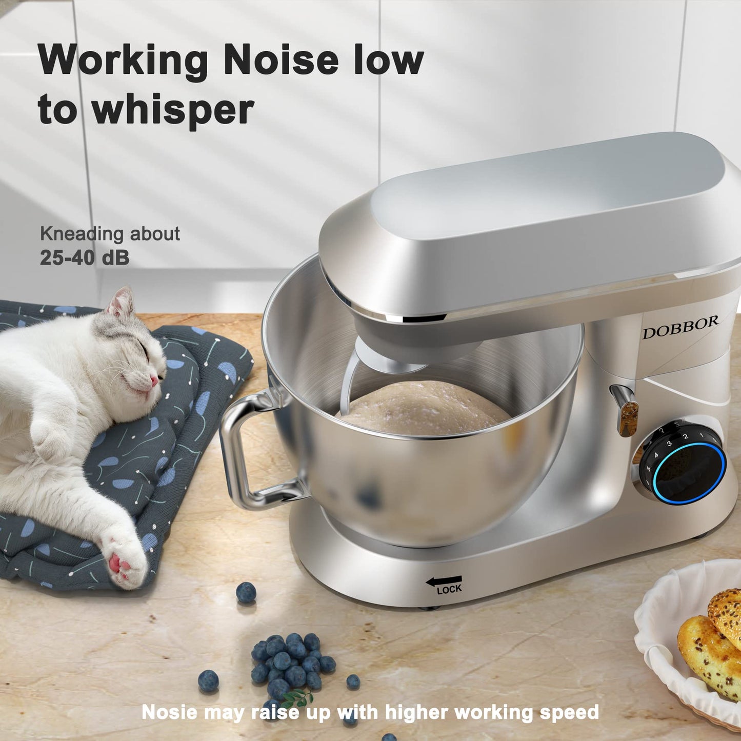 9.5L Küchenmaschine Knetmaschine 1500W, DOBBOR Rührmaschine mit Rührbesen, Knethaken, Schlagbesen, Spritzschutz, 7 Geschwindigkeit Planetarisches Rührsystem, leise und multifunktional. (rot)