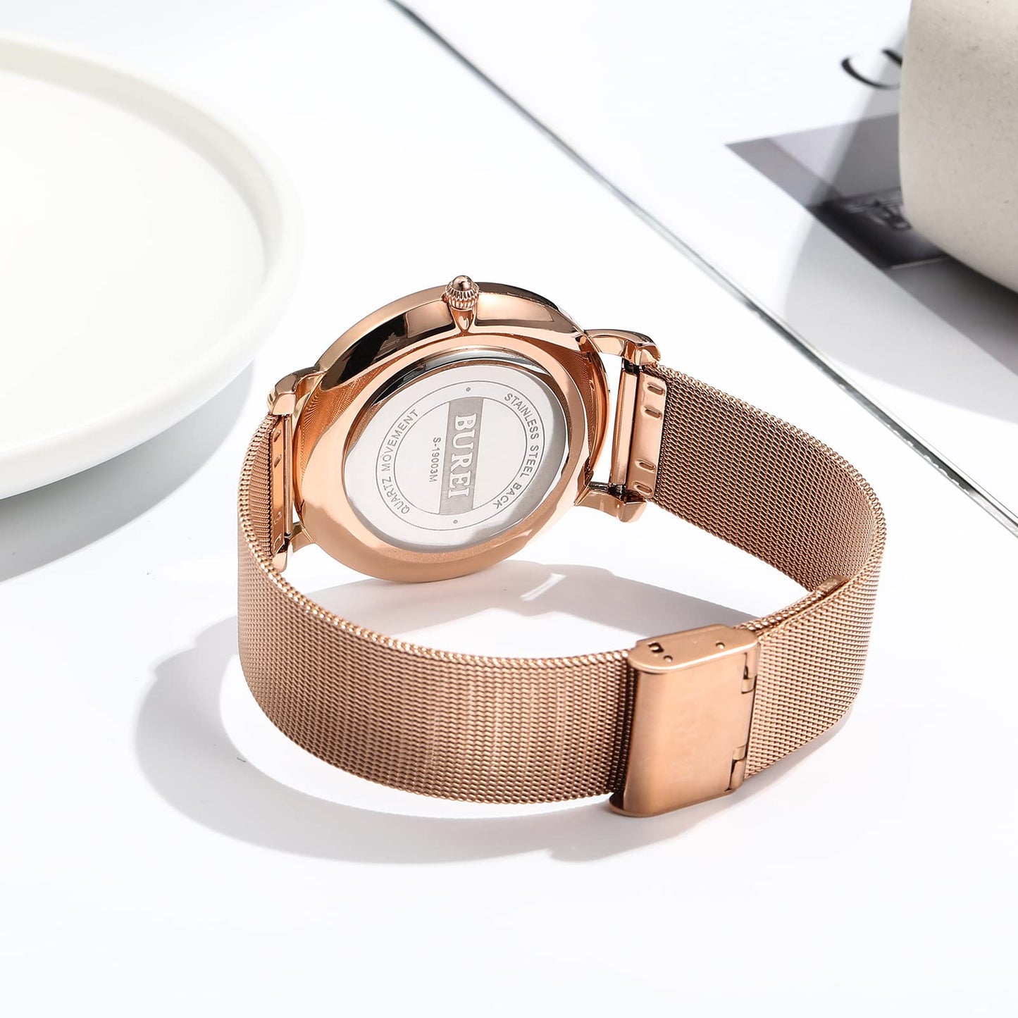 BUREI Ultra Dünne Uhren Herren Schwarze Analoges Datum Armbanduhr Herren mit Japanisches Quarzwerk, Geschenke für Männer