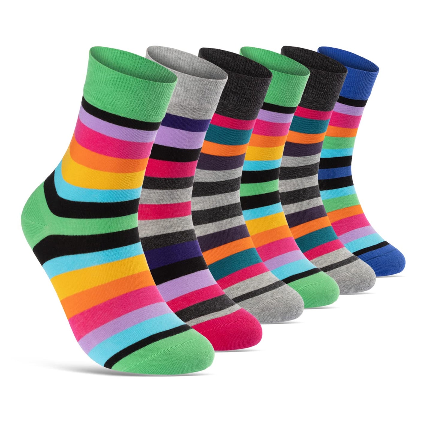 Women's Striped Socks Colorful Cotton with Comfort Cuff Seamless Toe (6 or 12 Pairs)