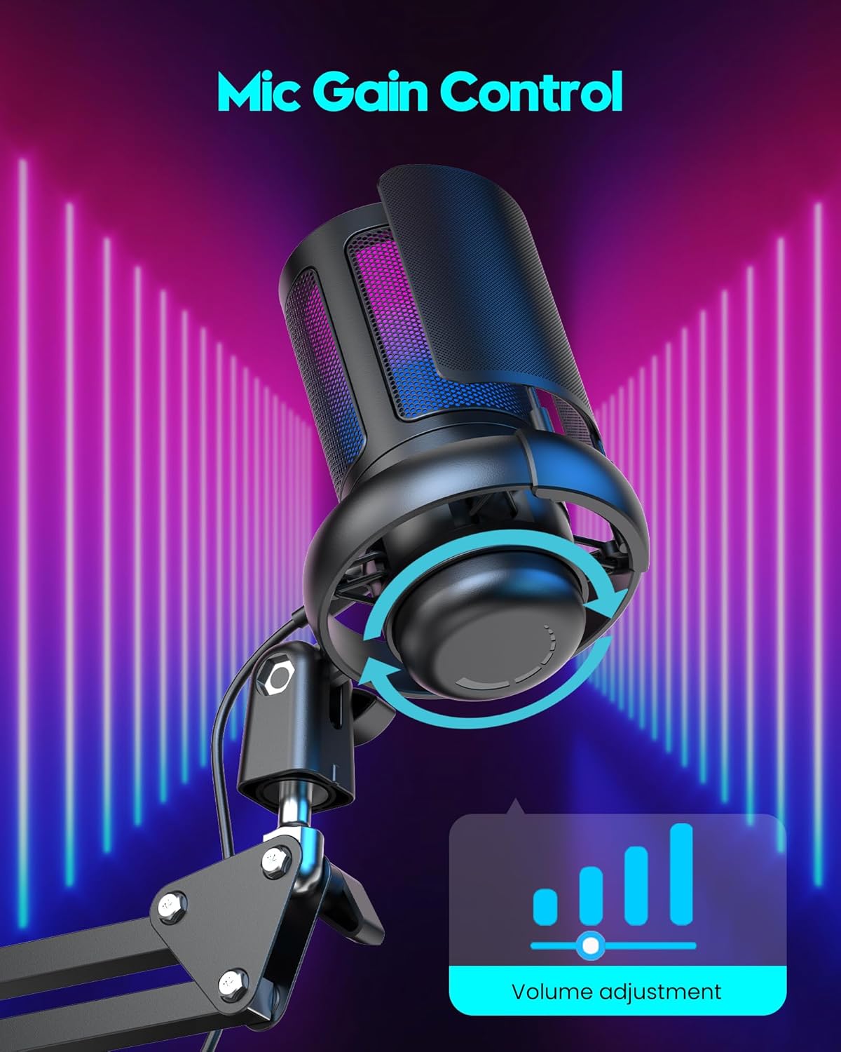 QIUOIO Gaming Mikrofon PC: USB Mikrofon Mit Arm - RGB Podcast Mikrofon - Streaming Mikrofon - Microphone for PC - Gaming Mic Fuer PS4/PS5/MAC - USB Micro PC - Gaming Mic