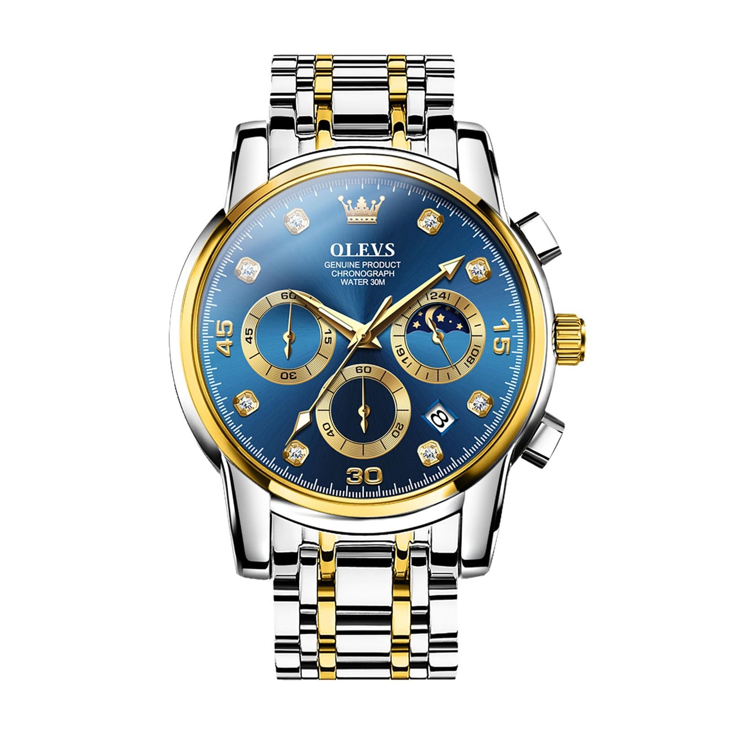 OLEVS Uhren Herren, Edelstahl Analoger Quarzuhr, Multifunktionale Diamanten Herrenuhren, Klassisches Luxuskleid Herrenuhr