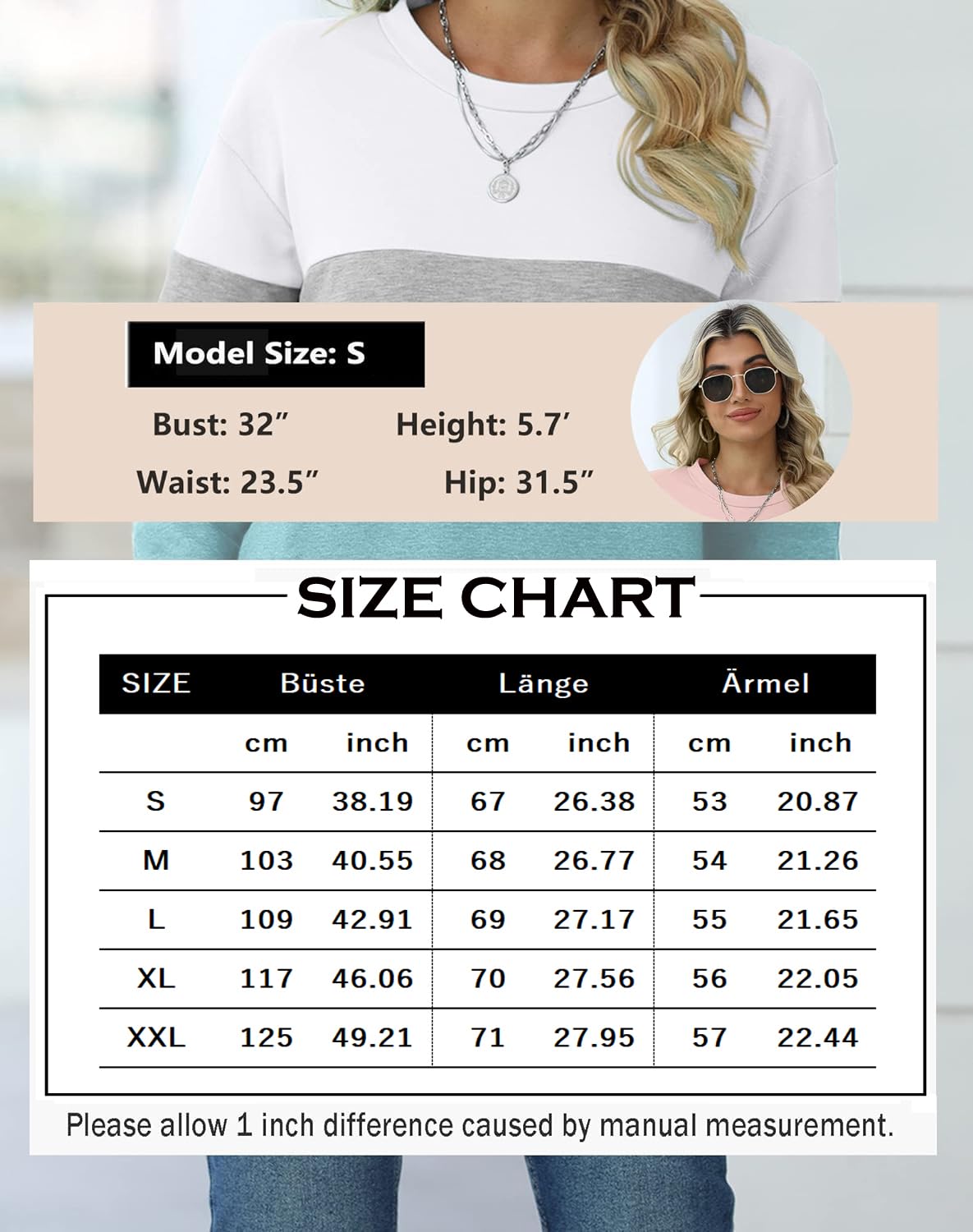 BUHIM Women’s Colorblock Sweatshirt – Casual Crewneck Long Sleeve Pullover
