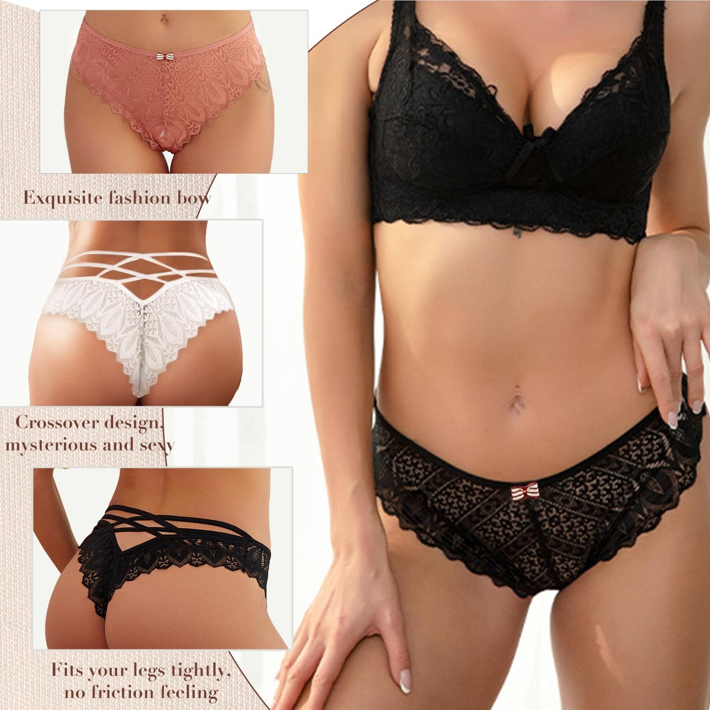 Lishang Women's Lace Thong 5-Pack - Sexy Low Waist Lingerie