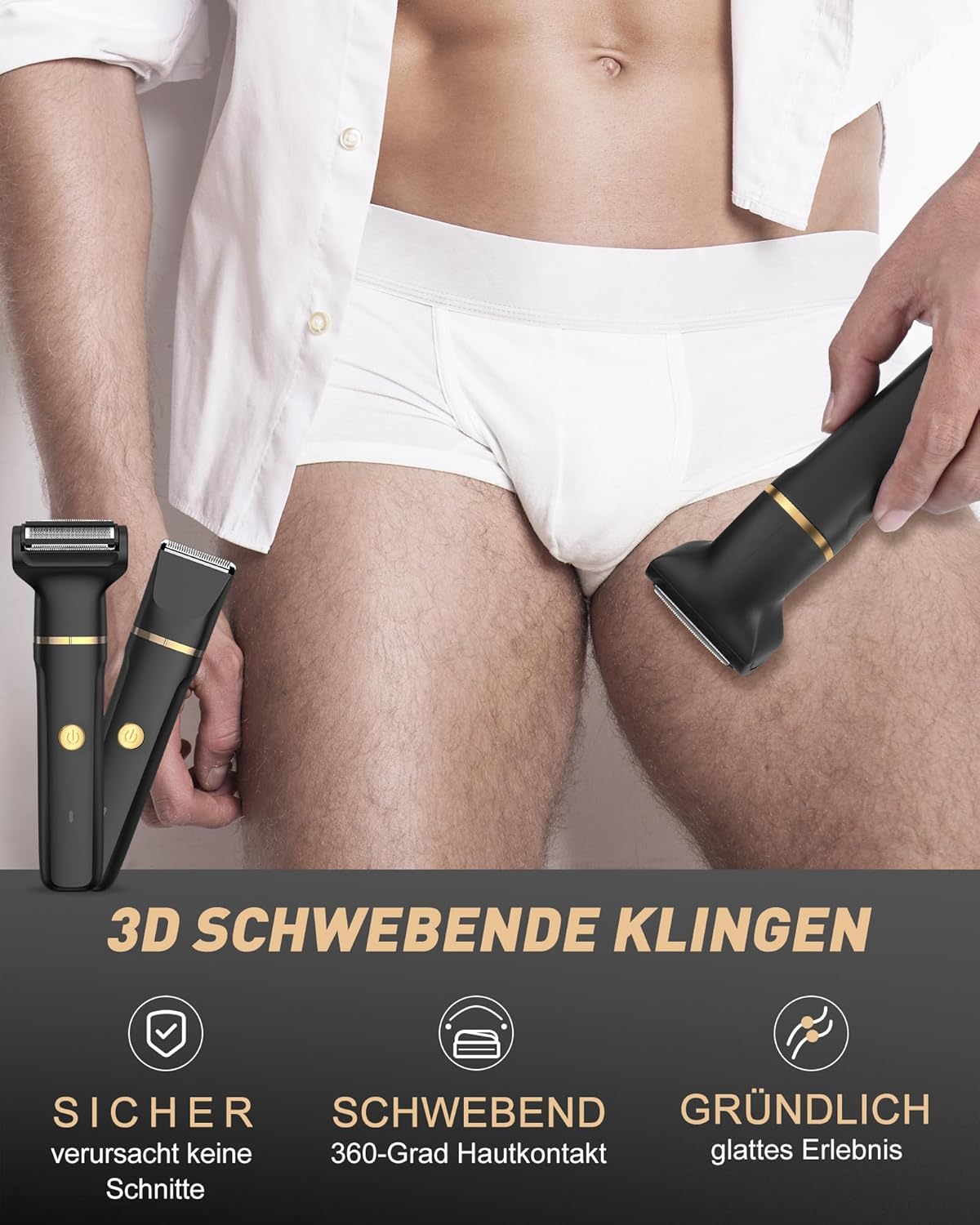 Intimrasierer Mann,3in1 Rasierer Herren Elektrisch/Nasenhaartrimmer, IPX7 Nass-Trockenrasierer 120 Min. Laufzeit,Rasierer Herren Intimbereich für Achselhöhle Beine Brust Leiste Nase,USB-C Ladestation