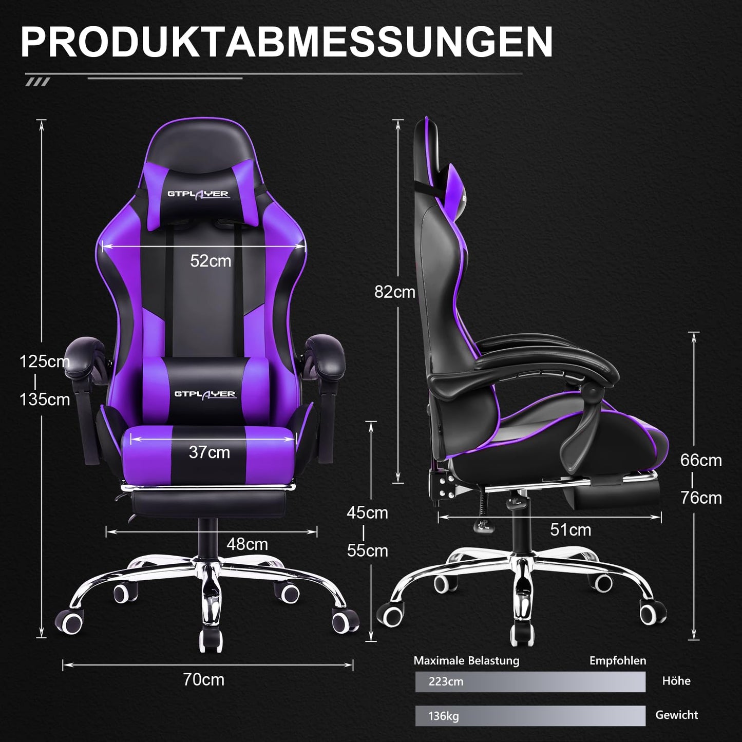 GTPLAYER Office Chair Gaming Chair Massage Gaming Armchair Ergonomic Gamer Chair with Footrest, Headrest Massage Lumbar Cushion, Padded Gaming Chair, Swivel Chair White
