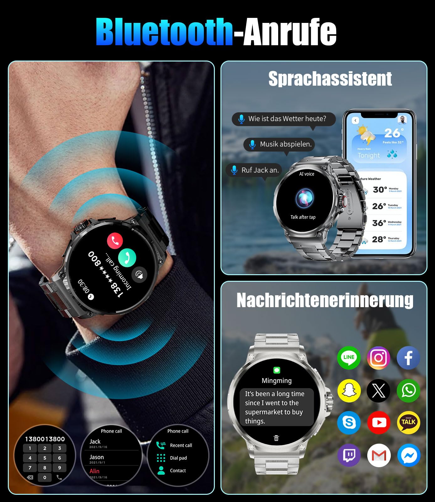 LIGE Men's Smartwatch with Phone Function, 1.85 Inch HD Large Display, 70+ Days Battery Life, Men's Sports Watch with 120+ Sports Modes, Heart Rate / Sleep Monitor, Fitness Watch for iOS Android, 3