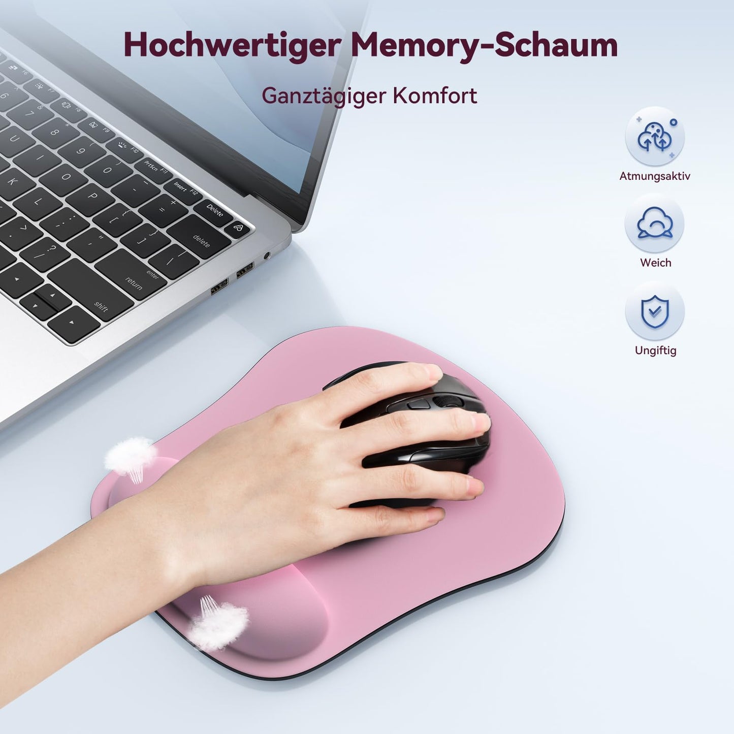 TECKNET Mauspad mit Gelkissen, Memory Foam Mousepad Ergonomisches Wasserdicht Komfort Mausmatte mit Handgelenkpolster Handauflage für Alle Maus Offfice Heim Computer Laptop