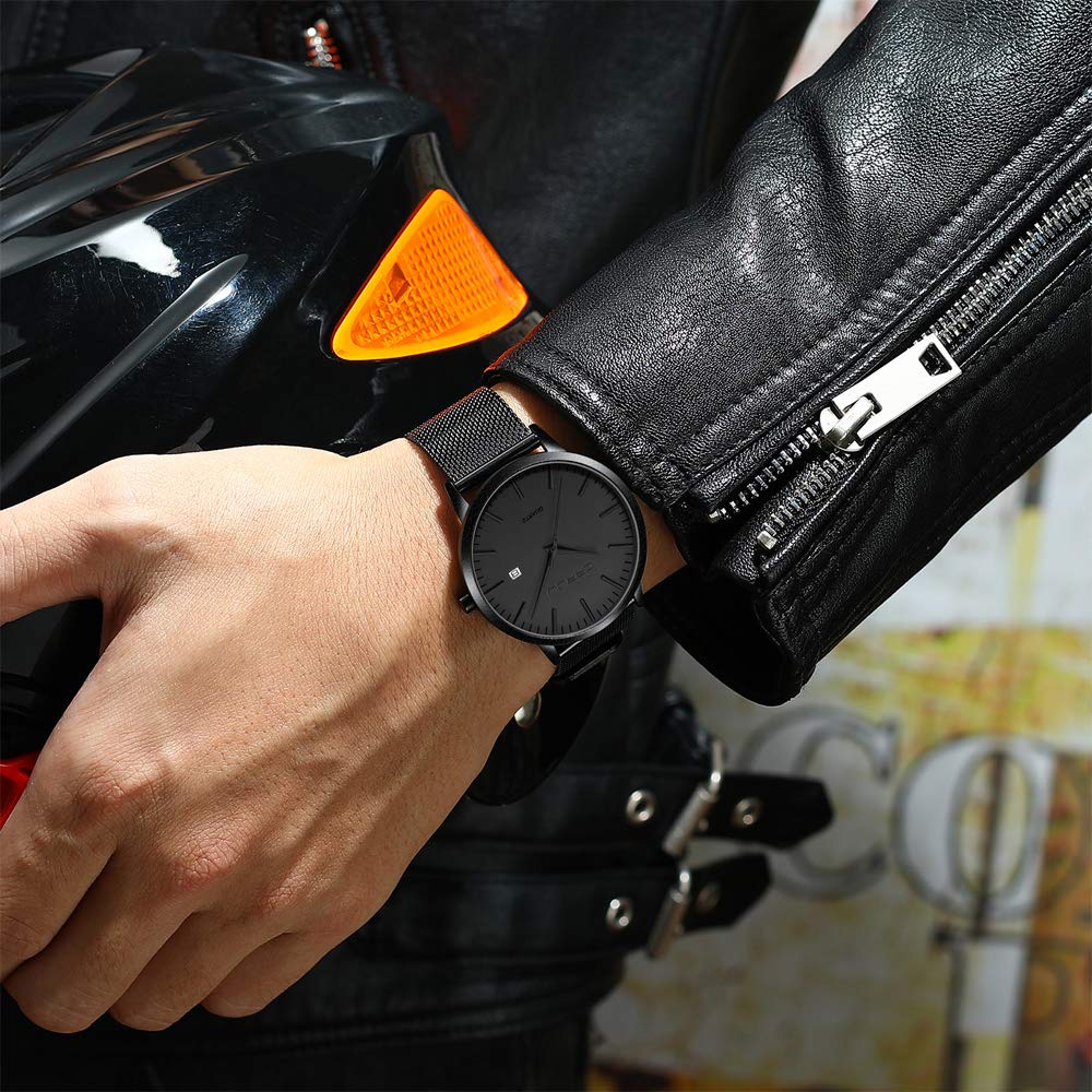 CRRJU Herren Uhr Ultra Dünne Wasserdicht Armbanduhr Herren Mode mit Schwarz Edelstahlband Mesh Analog Quarz Business Männer Uhren