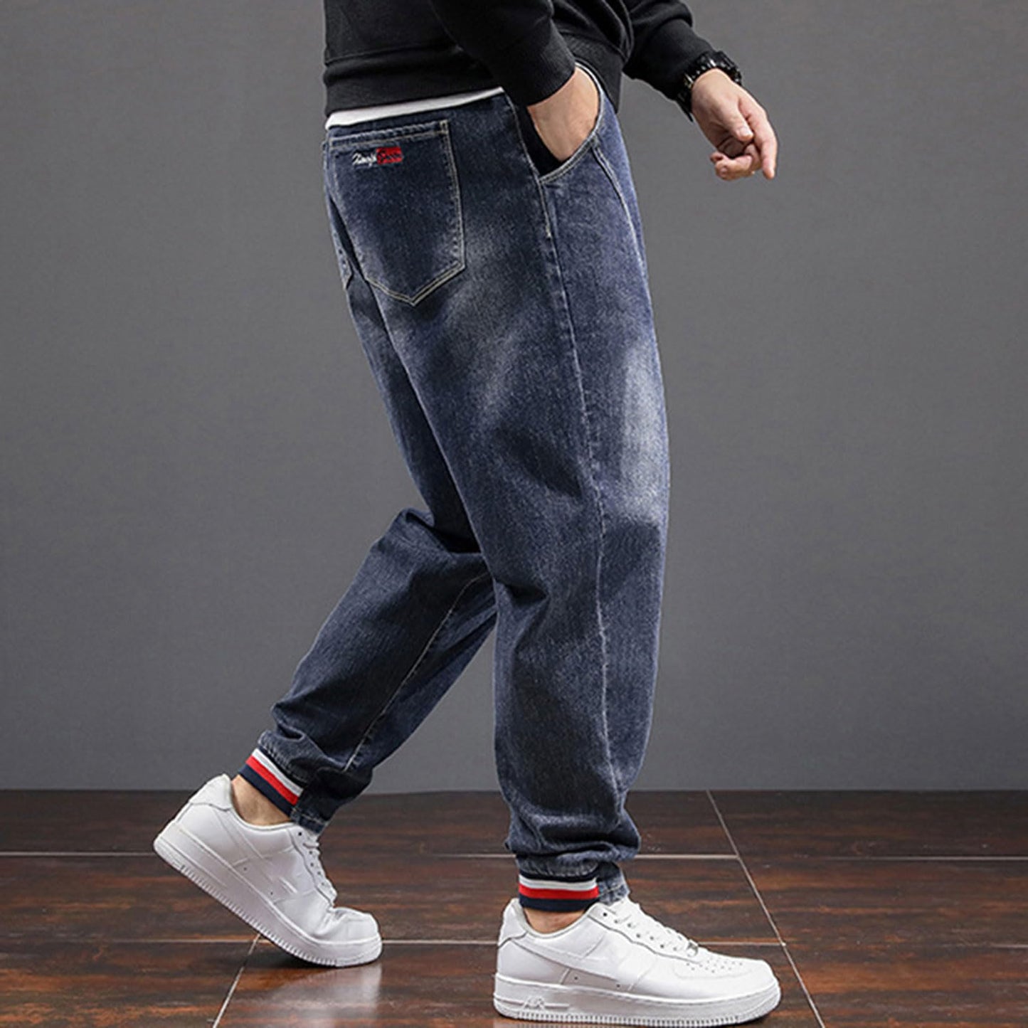 Oversized Men’s Baggy Jeans – Stretch Loose Fit High Waist Denim Pants