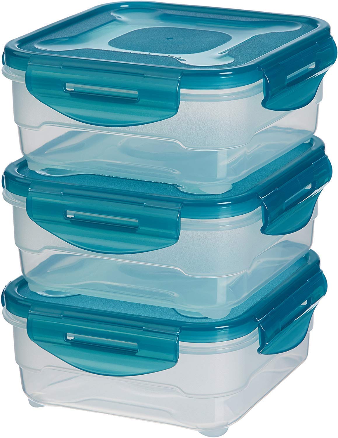 Amazon Basics Gefrierbehälter im Set, mit Deckel, luftdicht, auslaufsicher, stapelbar, für Kühlschrank/Gefriertruhe, BPA-frei, Kunststoff, mikrowellen- und spülmaschinenfest, 6 Stück 1er-Pack, farblos
