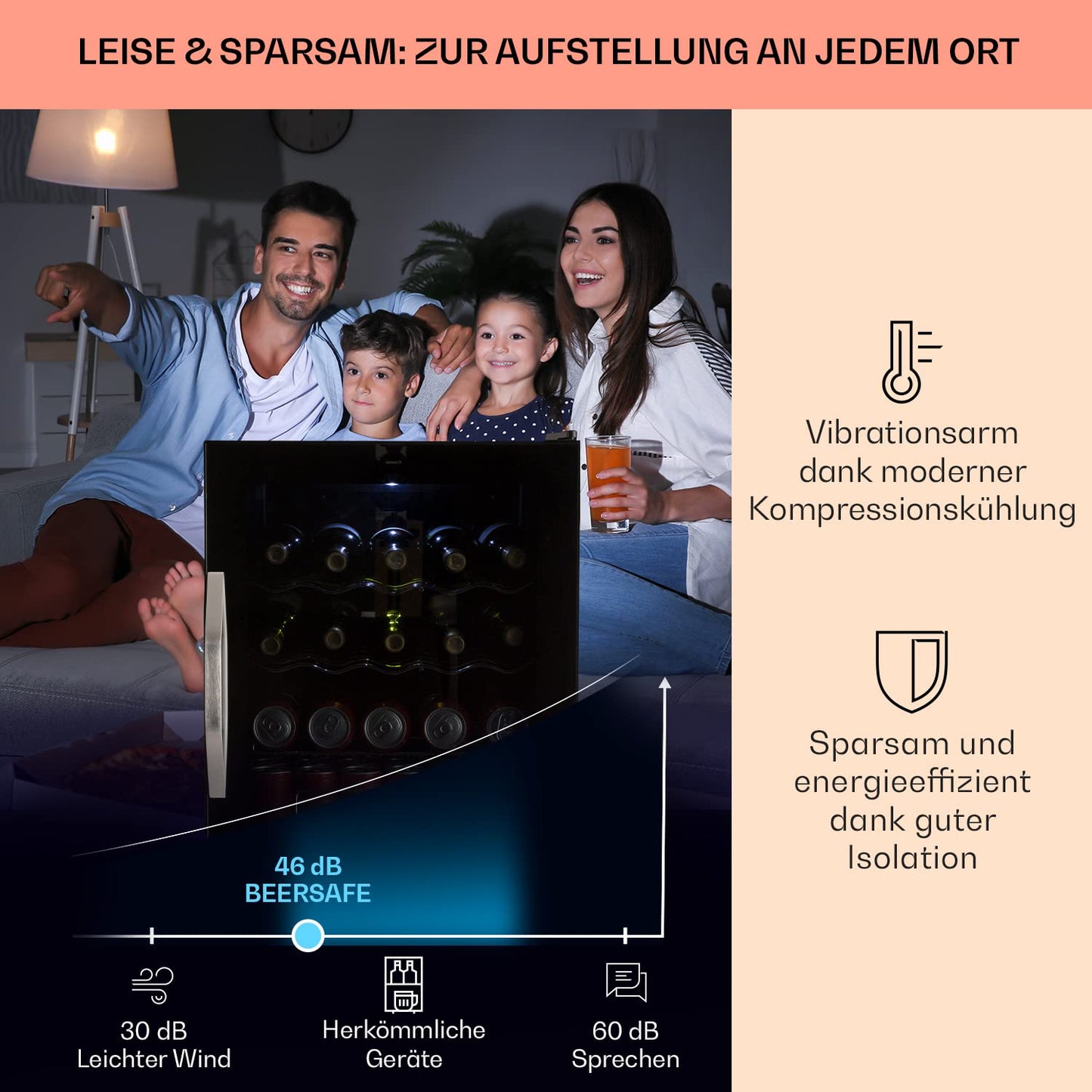 Klarstein Mini Fridge with Glass Door, Mini, for Room, Drinks Fridge Small with Adjustable Shelves, with Waveform Racks, 60 Liter Refrigerator Quiet