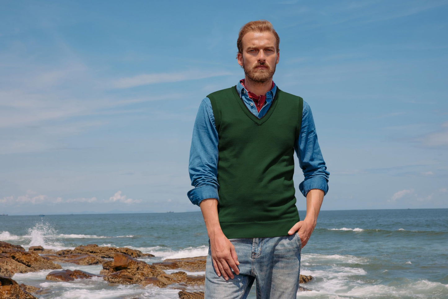 PJ PAUL JONES Men’s Sweater Vest – Wool Blend V-Neck Pullover
