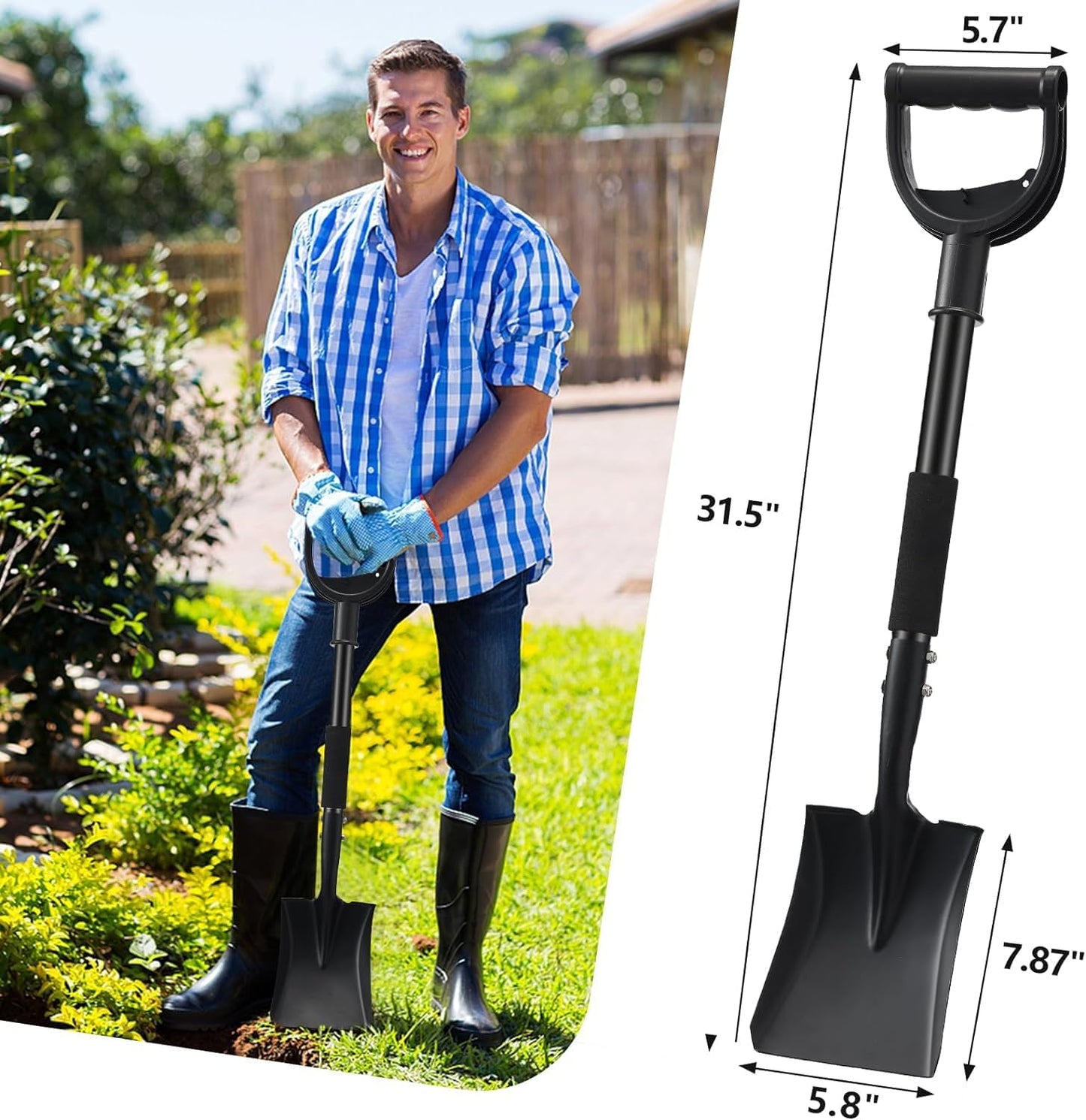Schaufel, Gartenschaufel zum Graben, Kleine Schaufel mit komfortablem D-Griff, Kompakte Schaufeln aus Heavy Duty Metall zum Graben, Garten, Auto, Schwarz