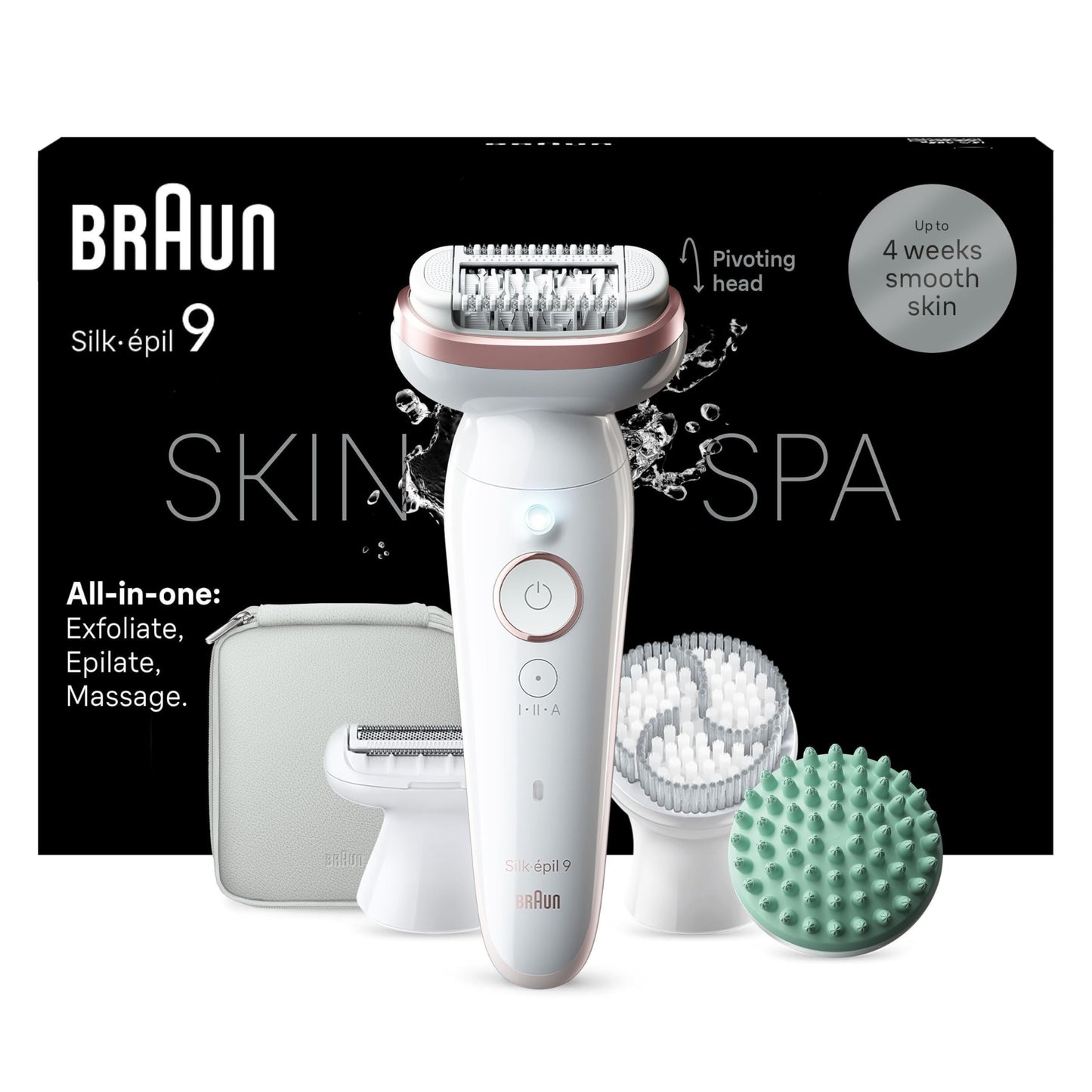 Braun Silk-épil 9 Beauty-Set, Epilierer Damen / Haarentferner, FaceSpa Gesichtshaarentferner, Aufsätze für Rasierer, Peeling, Reinigung Gesicht/Körper, Tasche, 9-995, weiß/flamingo
