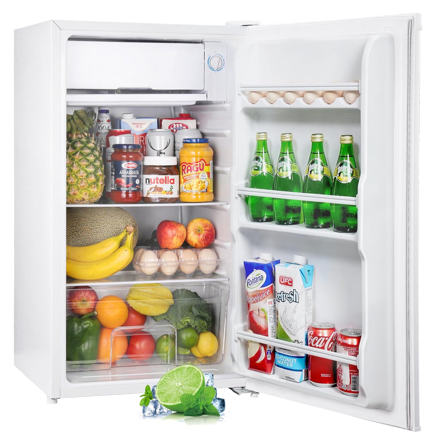 Upstreman 91L Refrigerator with Freezer, Small Refrigerator with Vegetable Compartment and Freezer, Adjustable Thermostat, Mini Fridge for Dorm, Office, Bedroom, White-BR321