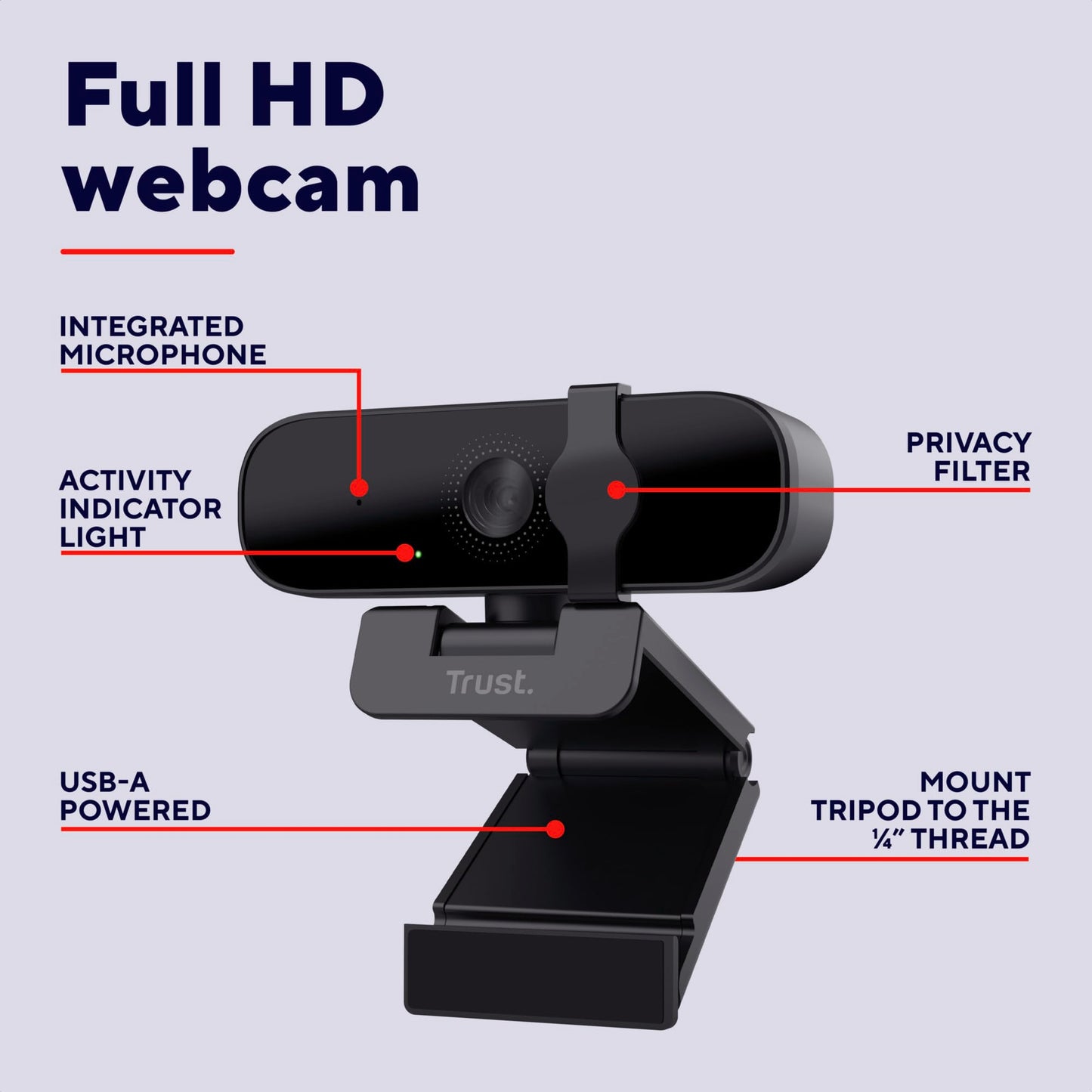 Trust Tanor 1080p Webcam PC, Full HD USB Web Cam mit Blickschutzfilter, PC Kamera mit Mikrofon, Fixfokus 30 FPS, 85% Recyclingkunststoff, Videokamera für Laptop Desktop Mac Windows Zoom Teams