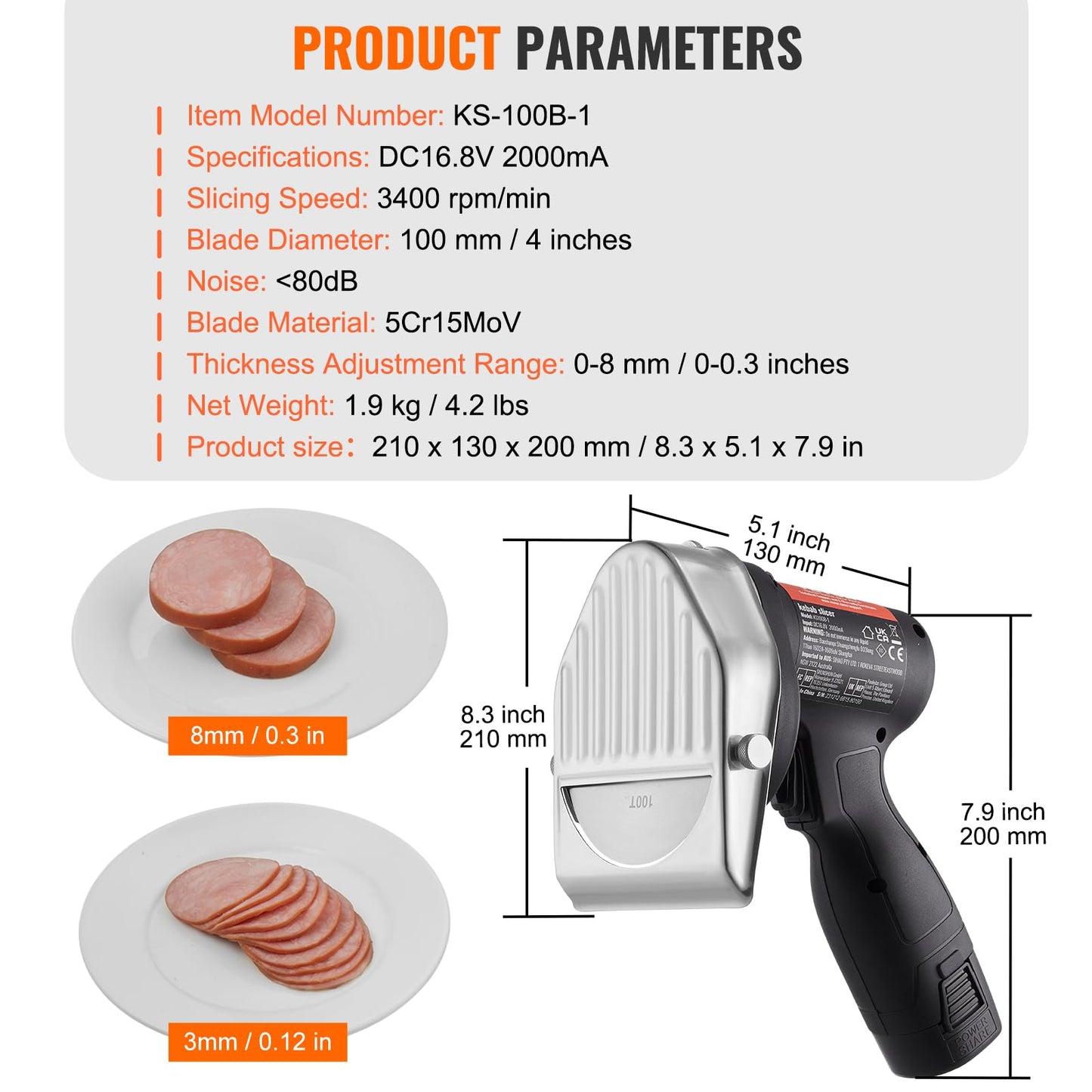 VEVOR Elektrisches Schawarma-Messer,Türkisches Kebab-Messer, Kommerzieller Gyro-Schneider aus Edelstahl, Döner-Kebab-Fleischschneider